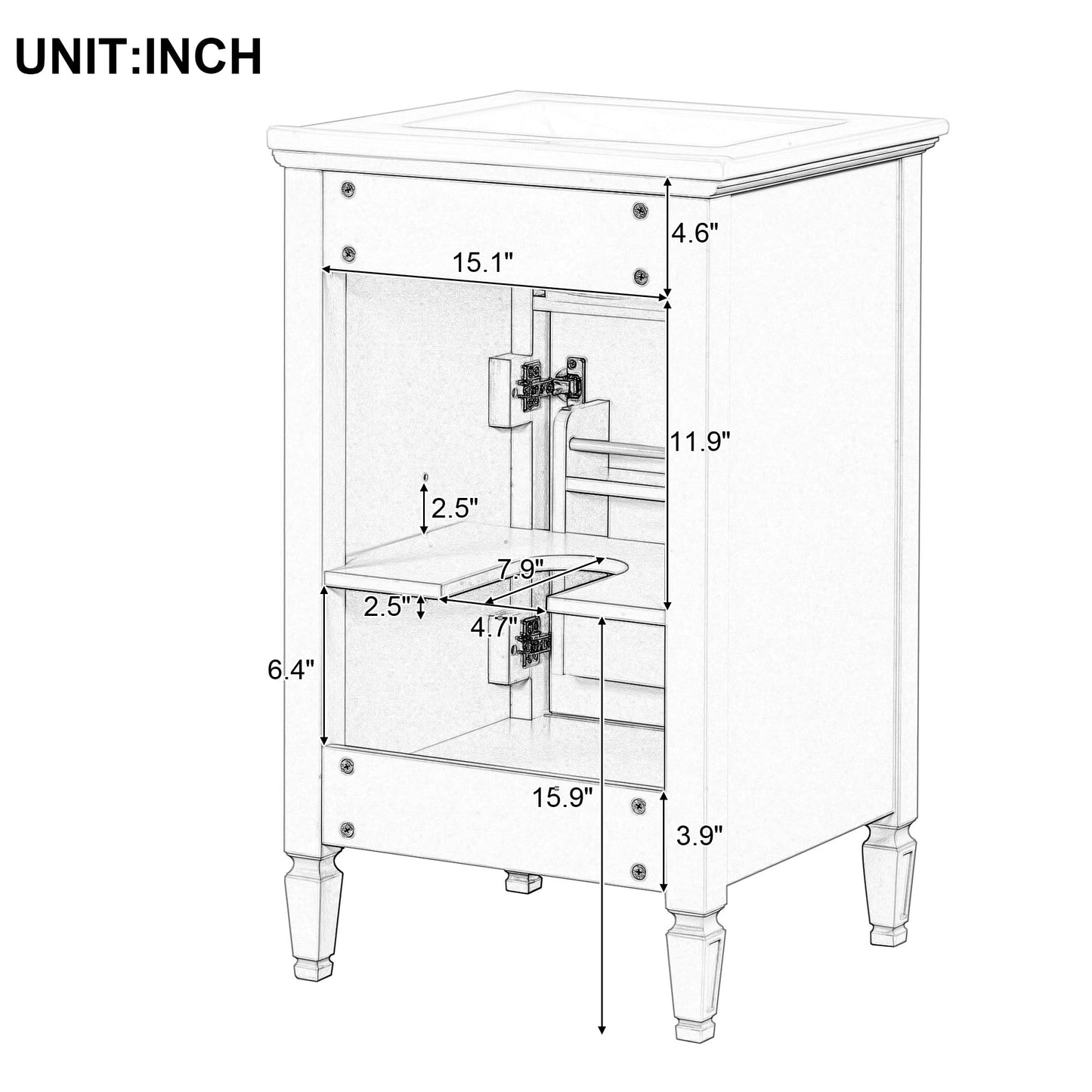 20" Bathroom Vanity with Ceramic Sink Top, Tip-Out Drawer, Door Rack, Adjustable Shelf, Solid Wood Legs, Soft-Closing Door, Green