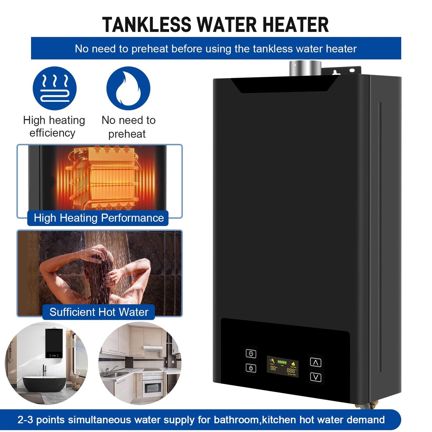18L Tankless Water Heater Propane, 4.74GPM Indoor Constant propane water heater, 68,000 BTU Instant Hot Water Heater with Fahrenheit Digital Display, Multi-Protection