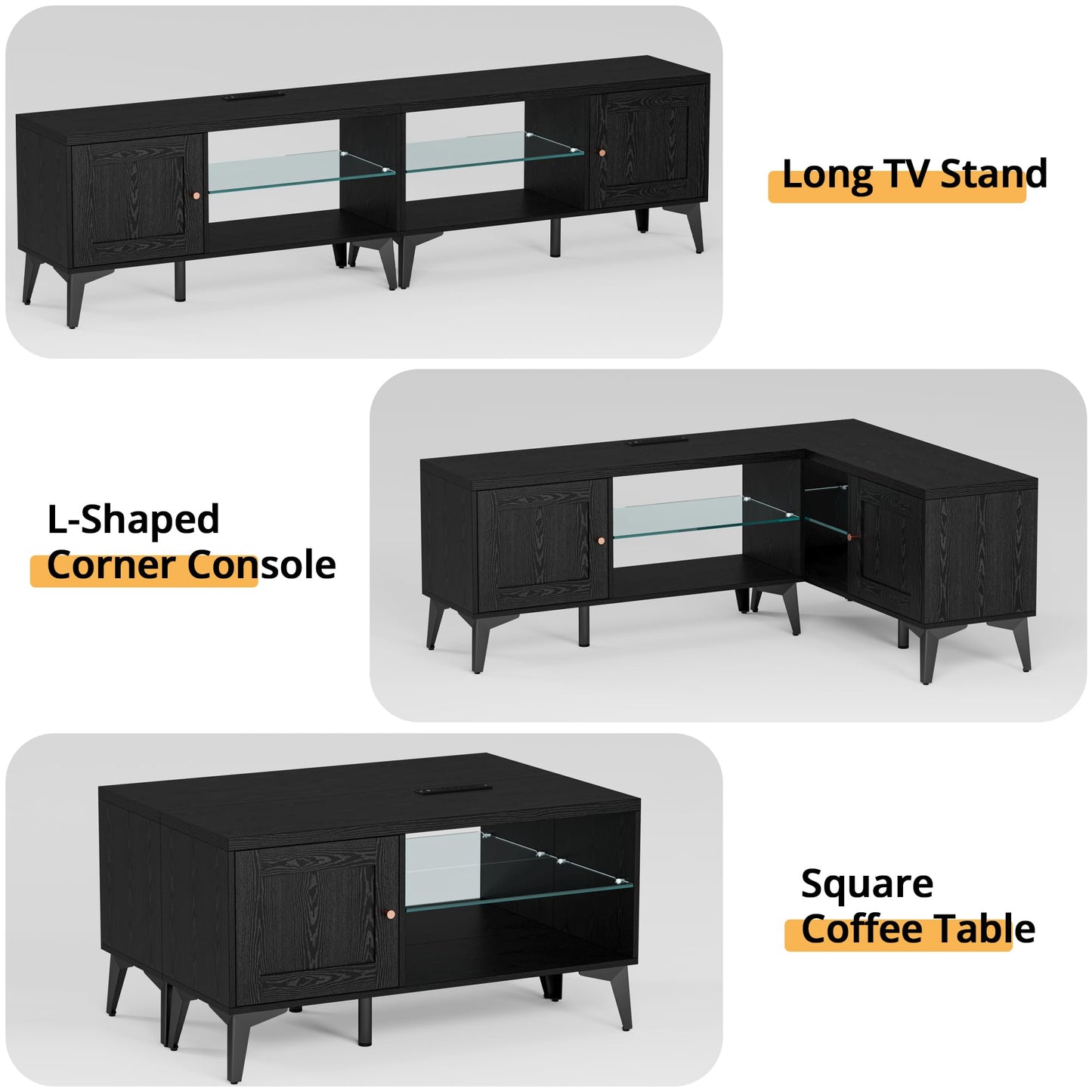 LIKIMIO 2-in-1 TV Stand for 85 Inch TV, Black TV Consoles with LED Lights
