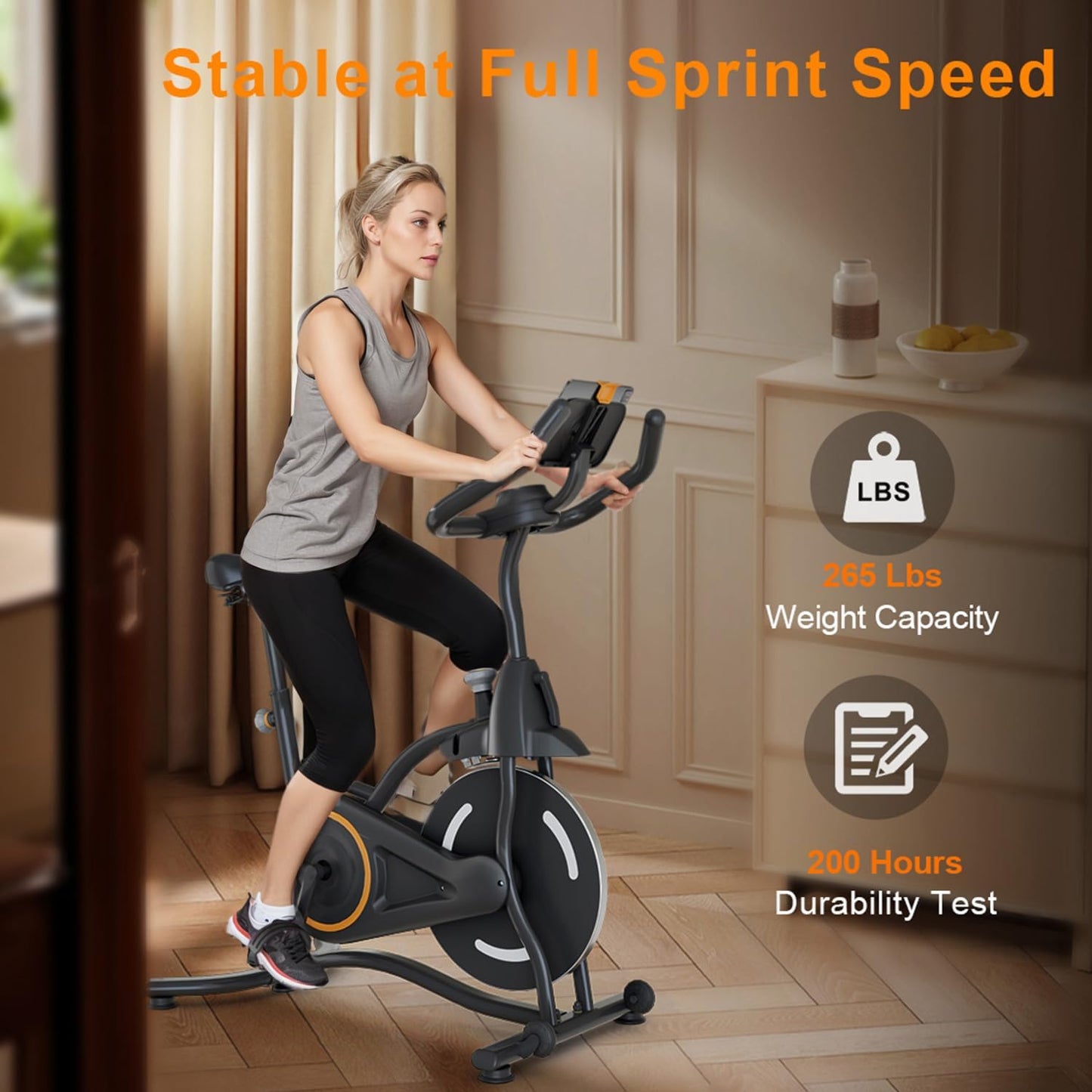 Exercise Bike Stationary Bikes for Home, Adjustable Resistance & Comfortable Seat Workout Bike, Quiet Indoor Cycling Bike with Digital Monitor, Phone Holder, 265LB Capacity of Cardio Workout