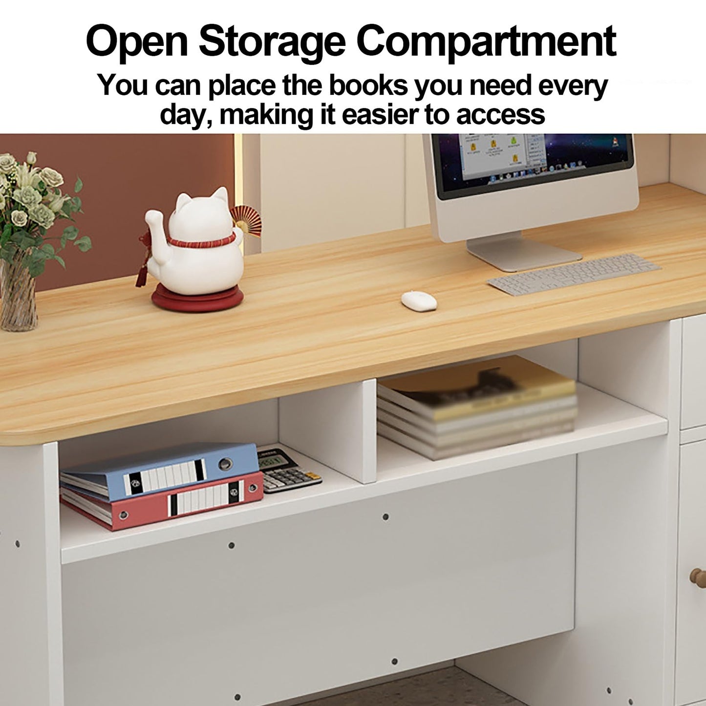 Modern Reception Counter Desk for Front Desk, Lobby & Salon - Retail Counter with Display Shelf & Drawers