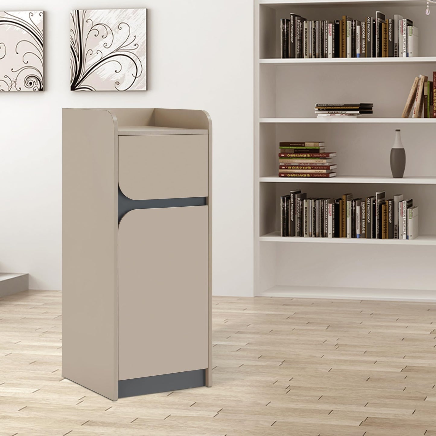 BarberPub Salon Spa Storage Cabinet, Barber Hair Stylist Station with 1 Drawer and 1 Cabinet, Beauty Salon Organizers 40” Tall DC2022 (Iron-Gray&Beige)