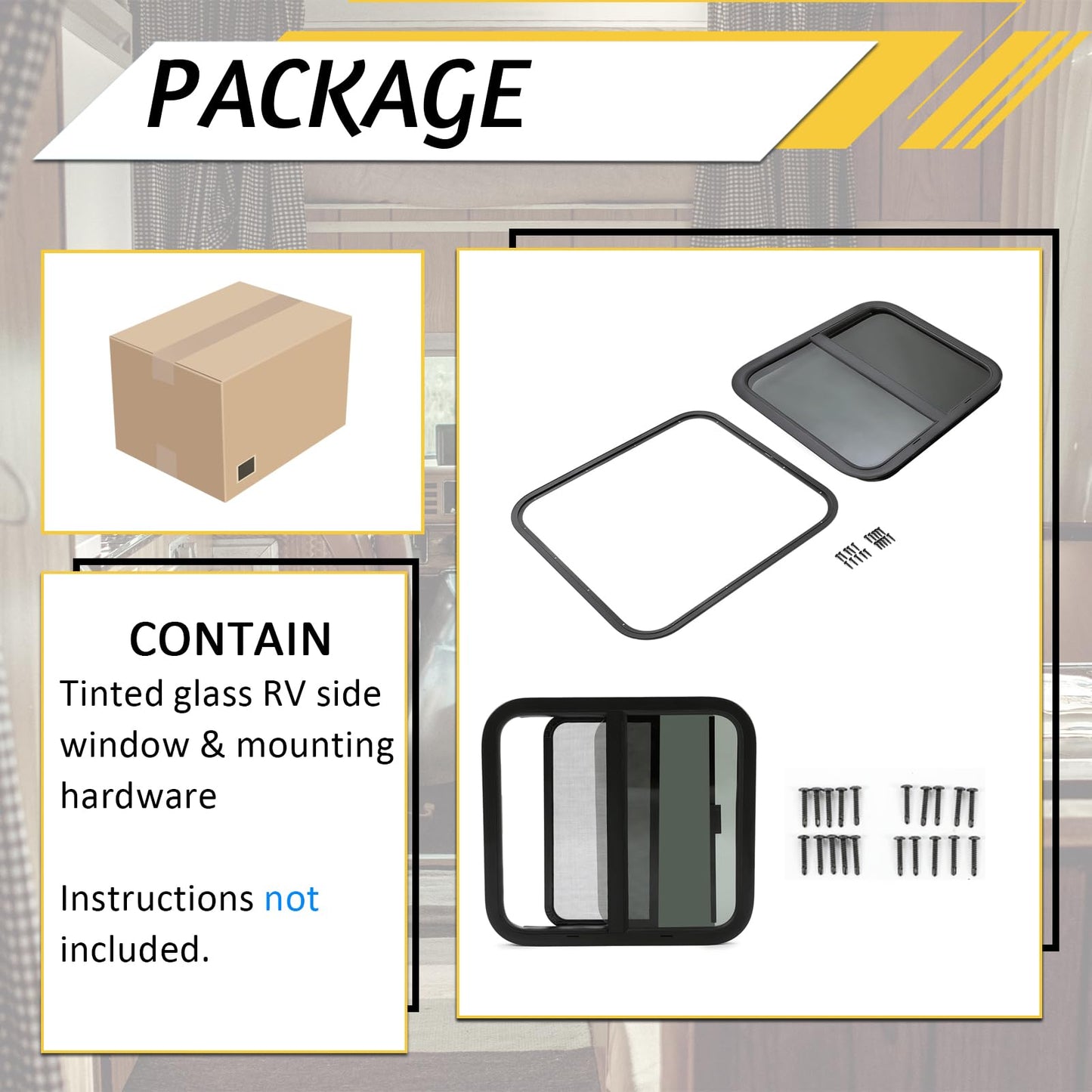 KUAFU RV Side Window Replacement, Teardrop Horizontal Slide, 24inx22in, Tinted Glass, Model GO-3648