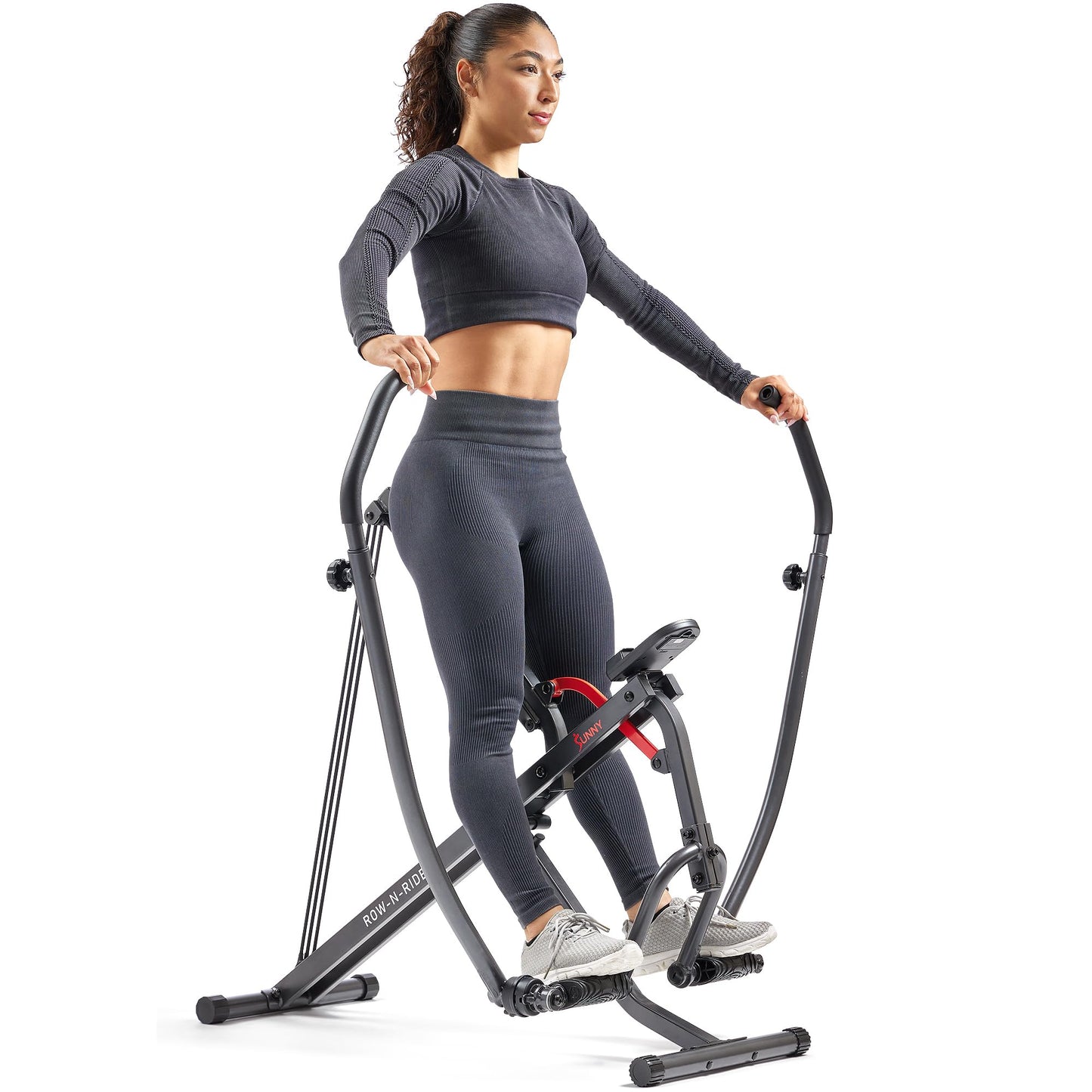Sunny Health & Fitness Duo Motion Row and Squat Assist Multi-Functional Workout Trainer with Adjustable Resistance, Easy Setup & Foldable, Glute & Leg Exercise Machine - SF-A022070