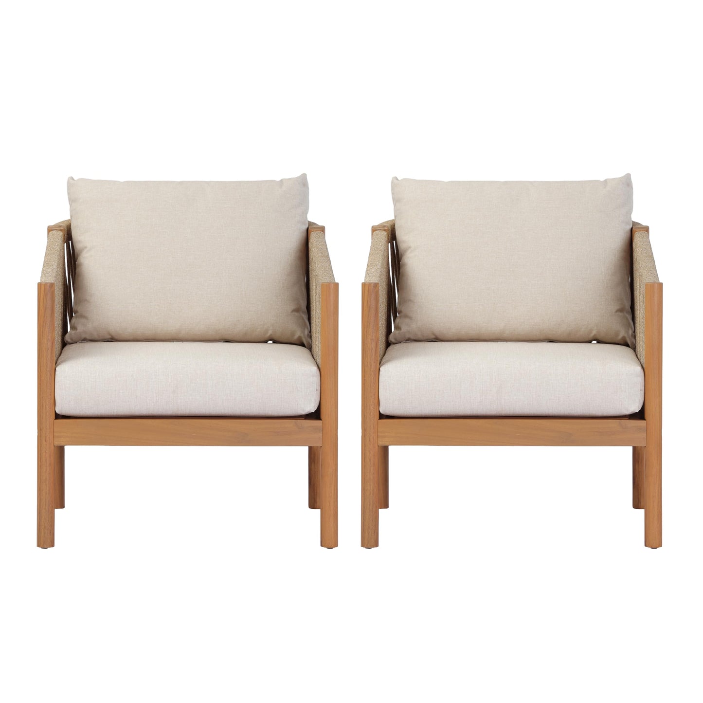 Christopher Knight Home Bubi 5-Seater Patio Furniture Set with Cushion, 4 Piece Outdoor Acacia Wood Conversation Set, Solid Wood Outdoor Sectional Sofa Set with Coffee Table, Teak+Beige