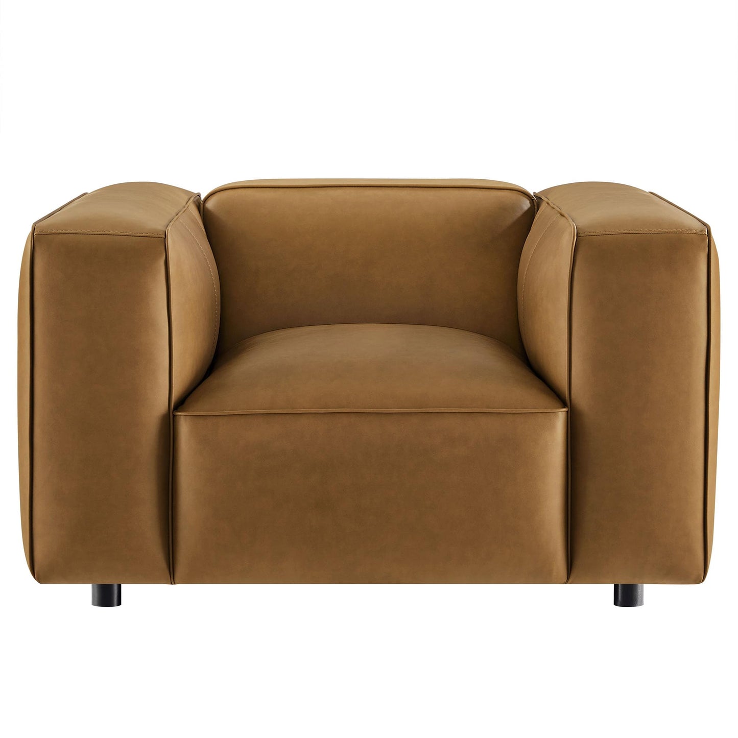 Modway Auren Vegan Leather Modular Armchair in Camel - Faux Leather Club Chair - Mid Century Modern Single Sofa Chair - Oversized PU Leather Accent Chair for Living Room or Apartment