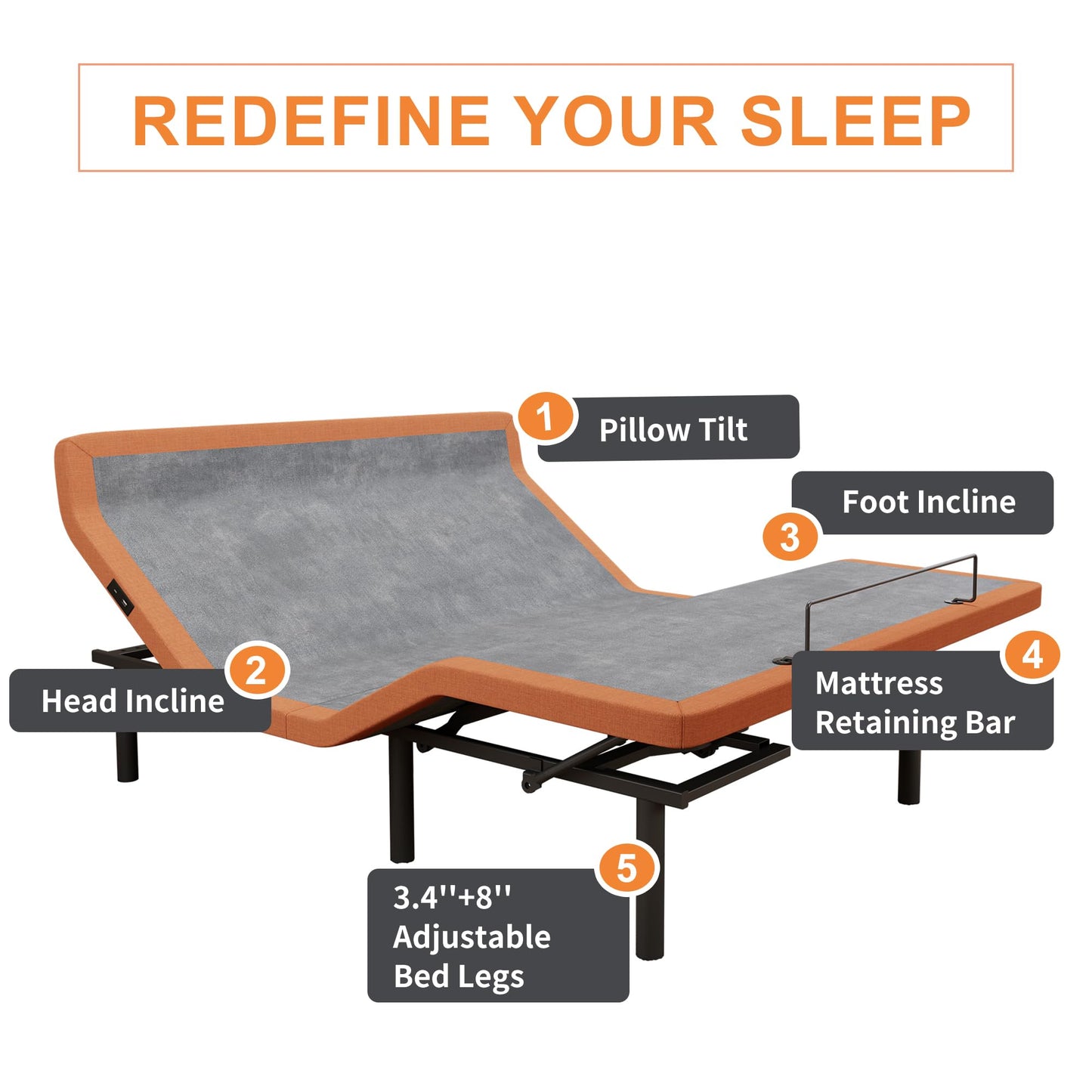 Queen Adjustable Bed Frame + 14” Hybrid Matt, Bed Base with Massage, Pillow-tilt, Smart App Control, Ergonomic Incline, Zero Gravity, Dual USB Port, Under Bed Light, Wireless Remote, 5000 Series