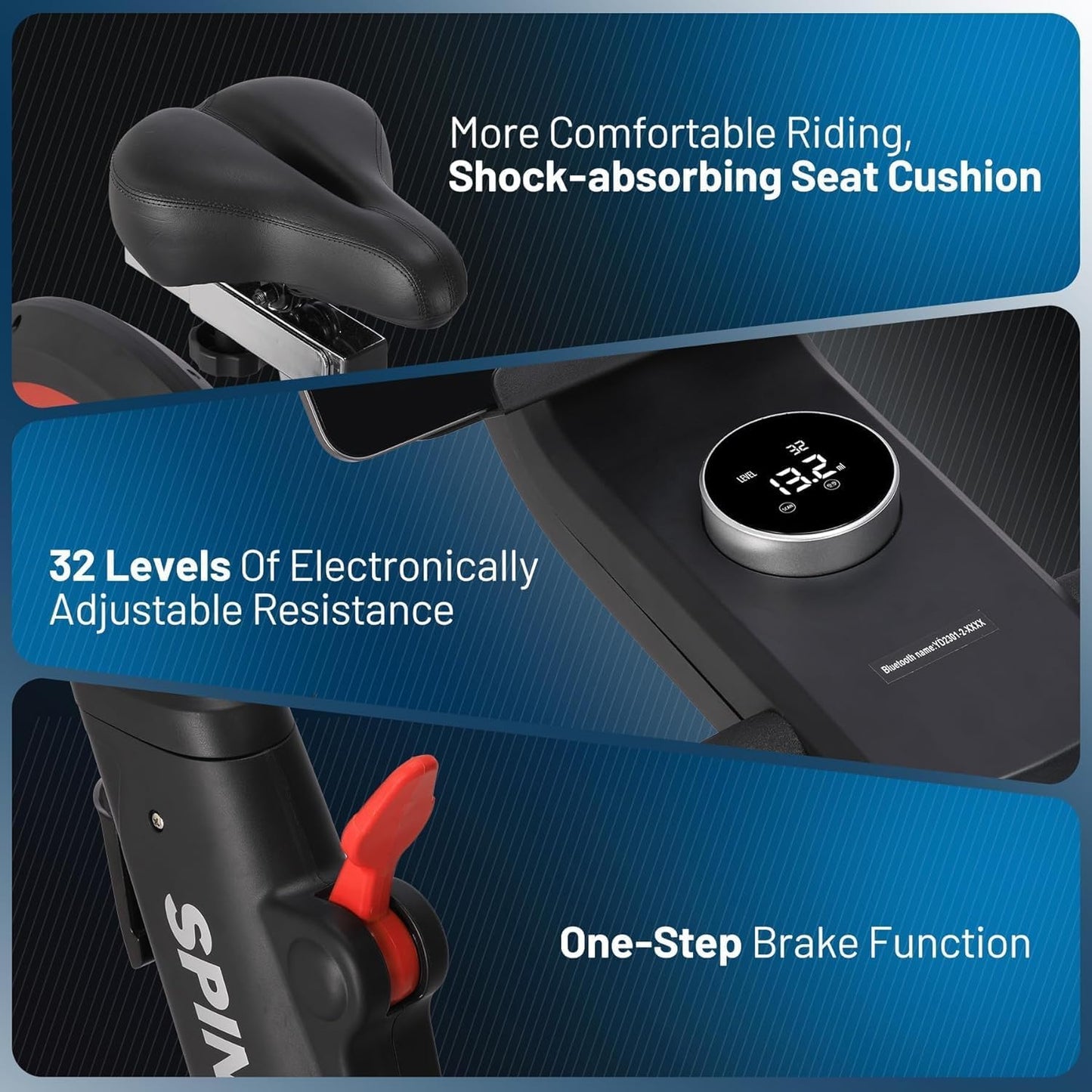 Exercise Bike, Magnetic Stationary Bike with 32 Level Adjustable Magentic Resistance & Emergency Brake, 5 in 1 Self-Powered Bike, 350 Lbs Magnetic Exercise Bike, Adjustable Handlebar & Seat, Visualizing Motion Data