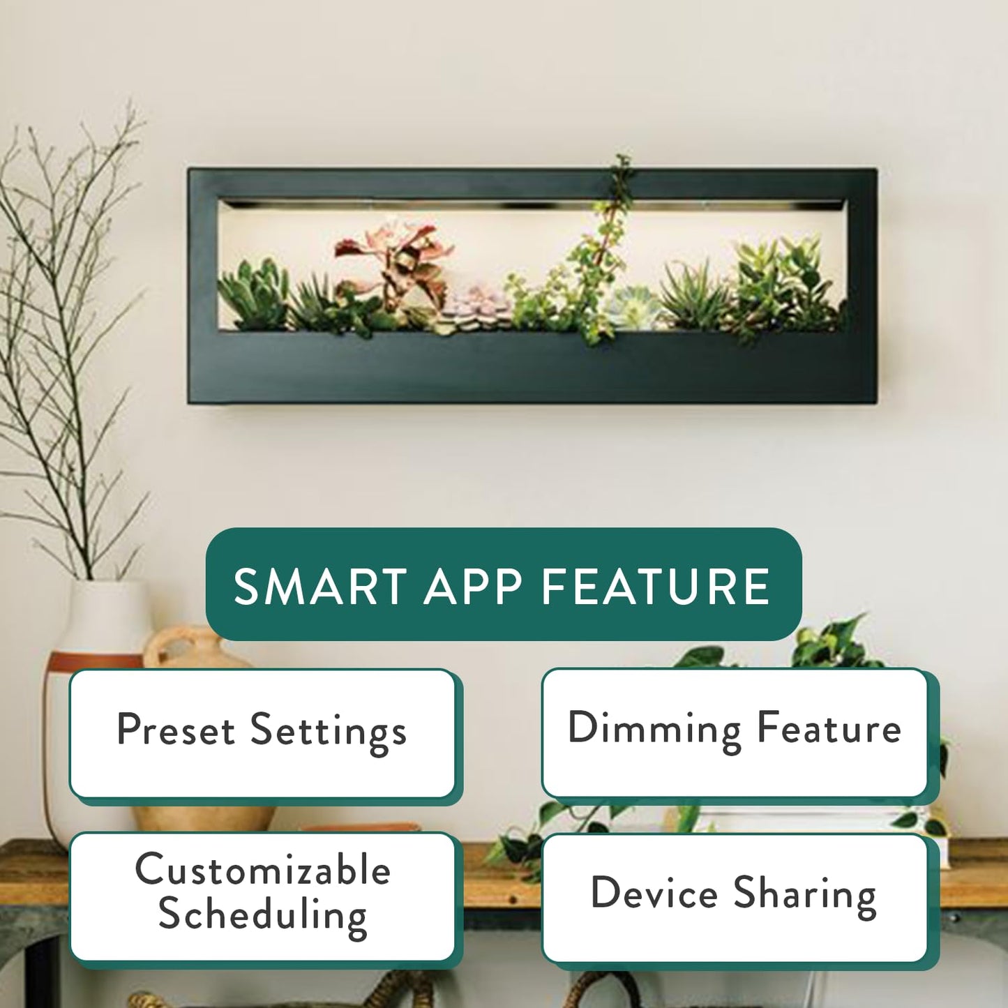 Modern Sprout Smart Landscape Growframe - Wall Mounted Plant Stand with LED Grow Light - Smart App Controlled - Powder-Coated Steel Frame for Indoor Plants - Perfect for Gifting and Decor - White
