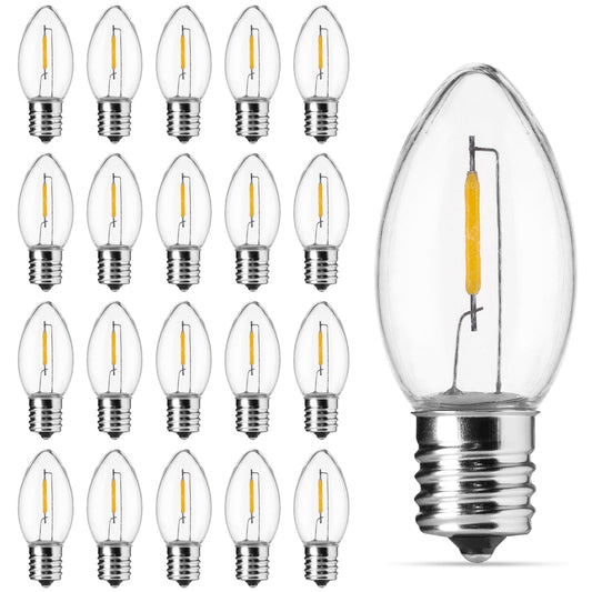 Minetom C7 LED Light Bulb, Warm White, Acrylic, 0.6W, 25 Count, E12 Candelabra Base, Vintage Replacement for Indoor/Outdoor Use