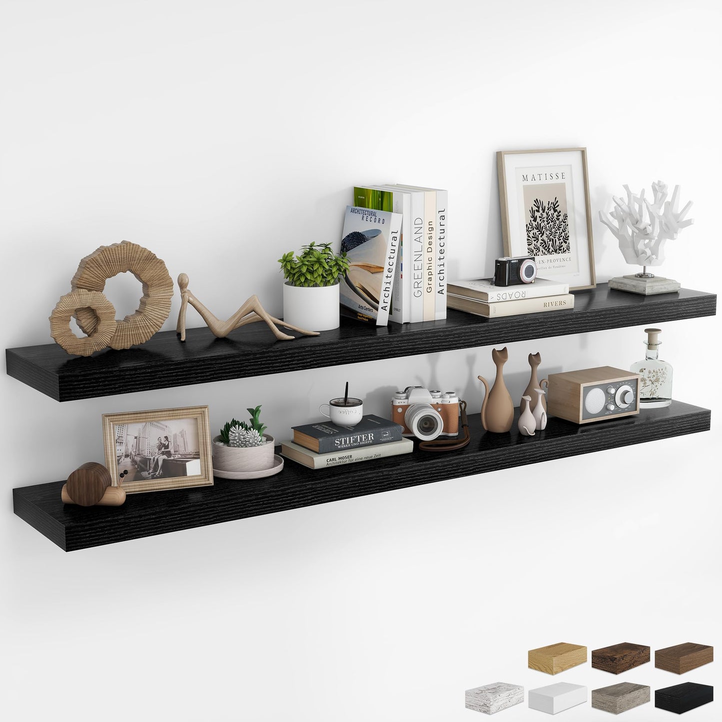 RICHFOCUS 72Inch Floating Shelves for Wall 2 Pack Shelves for Bedroom|Kitchen|Bathroom Wall Mounted Rustic Wood Floating Shelf with Invisible Brackets for Books|Storage|Decor, Black
