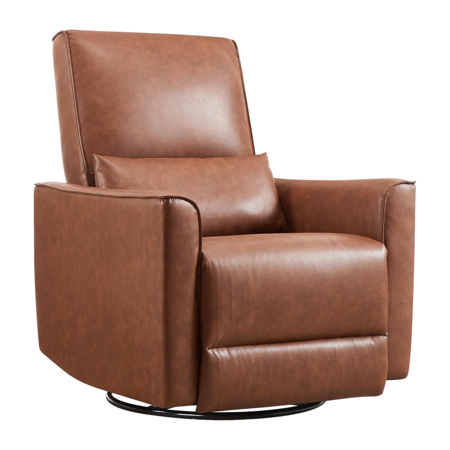 GarveeHome Recliner Chair, 360° Swivel Rocker Glider Nursery Chair with Padded Armrest and Deep Seat, PU Leather Upholstered Reclining Sofa Chair for Living Room, Bedroom and Nursery (Brown)