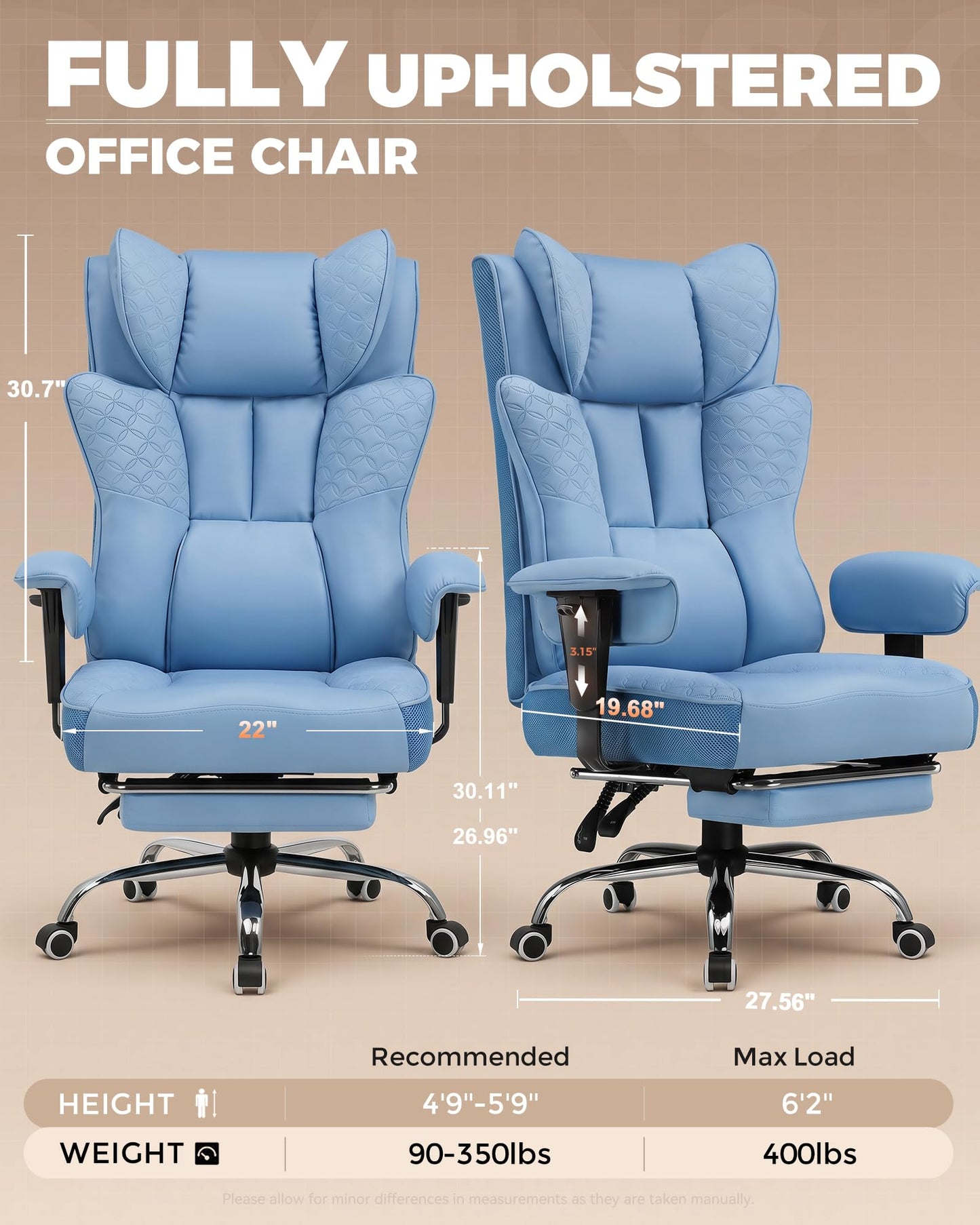 GTPLAYER Big and Tall Office Chair, Wide Ergonomic Gaming Chair with Deluxe Embossing Designed Leather with Foot Rest,150°Reclining Adjustable Soft Armrests Pocket Spring Back Support and Pillow