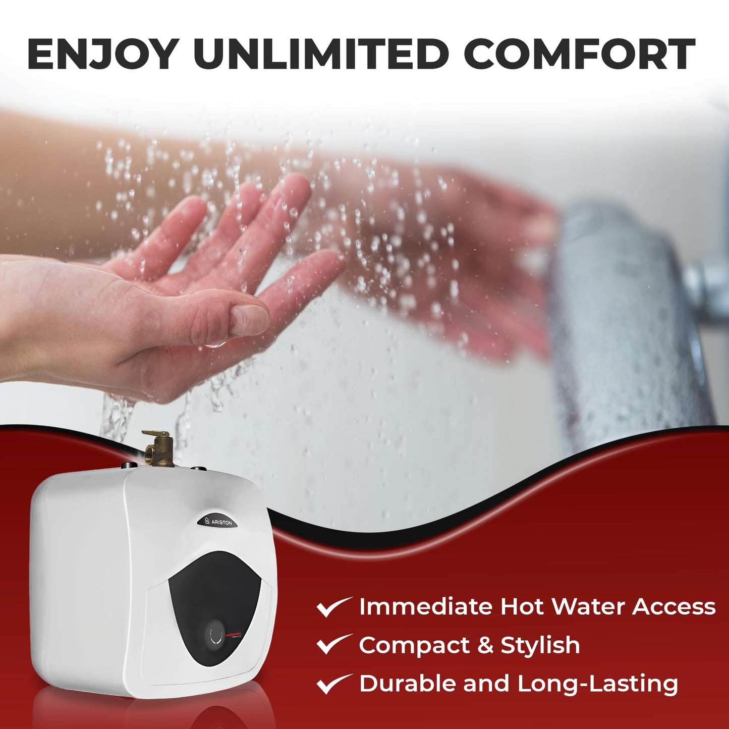 8 Gallon Capacity, 120-Volt – Ariston Andris Mini Tank Electric Water Heater – Heating Solution for Under Sink, RV, and Compact Spaces, Smart Boost for Versatile Heating, Simple Installation