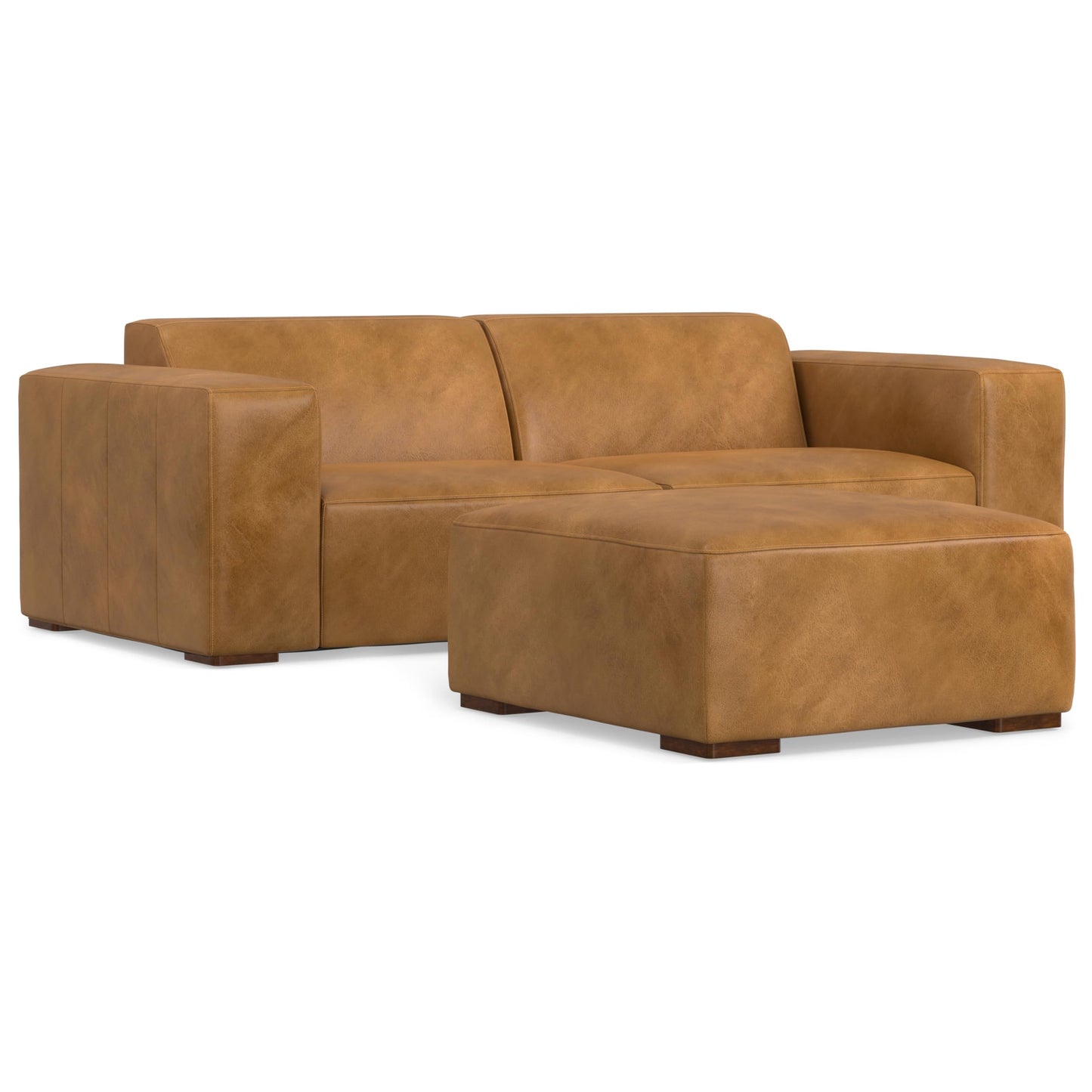 SIMPLIHOME Rex Modular Sofa and Ottoman Set in Full-Grain Genuine Leather, Sienna, 88-inch-Wide 2-Seater Leather Couch and Matching 34-inch-Wide Table Ottoman for Living Room