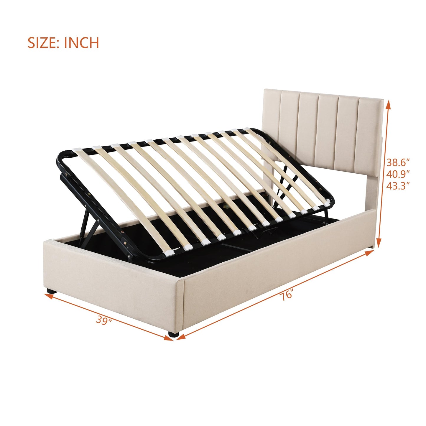 Merax Twin Size Upholstered Platform Bed with a Hydraulic Storage System, No Box Spring Needed, Beige