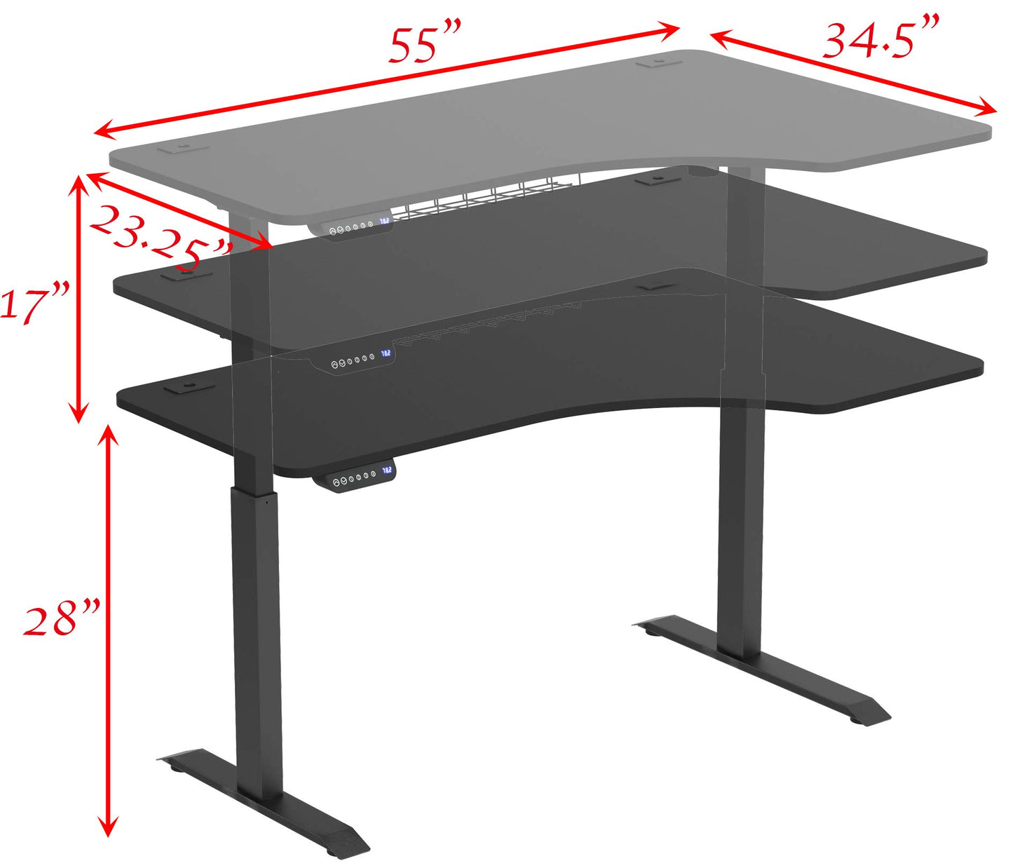 SHW 55-Inch Large Electric Height Adjustable L-Shaped Standing Desk with Right Facing Corner, Black