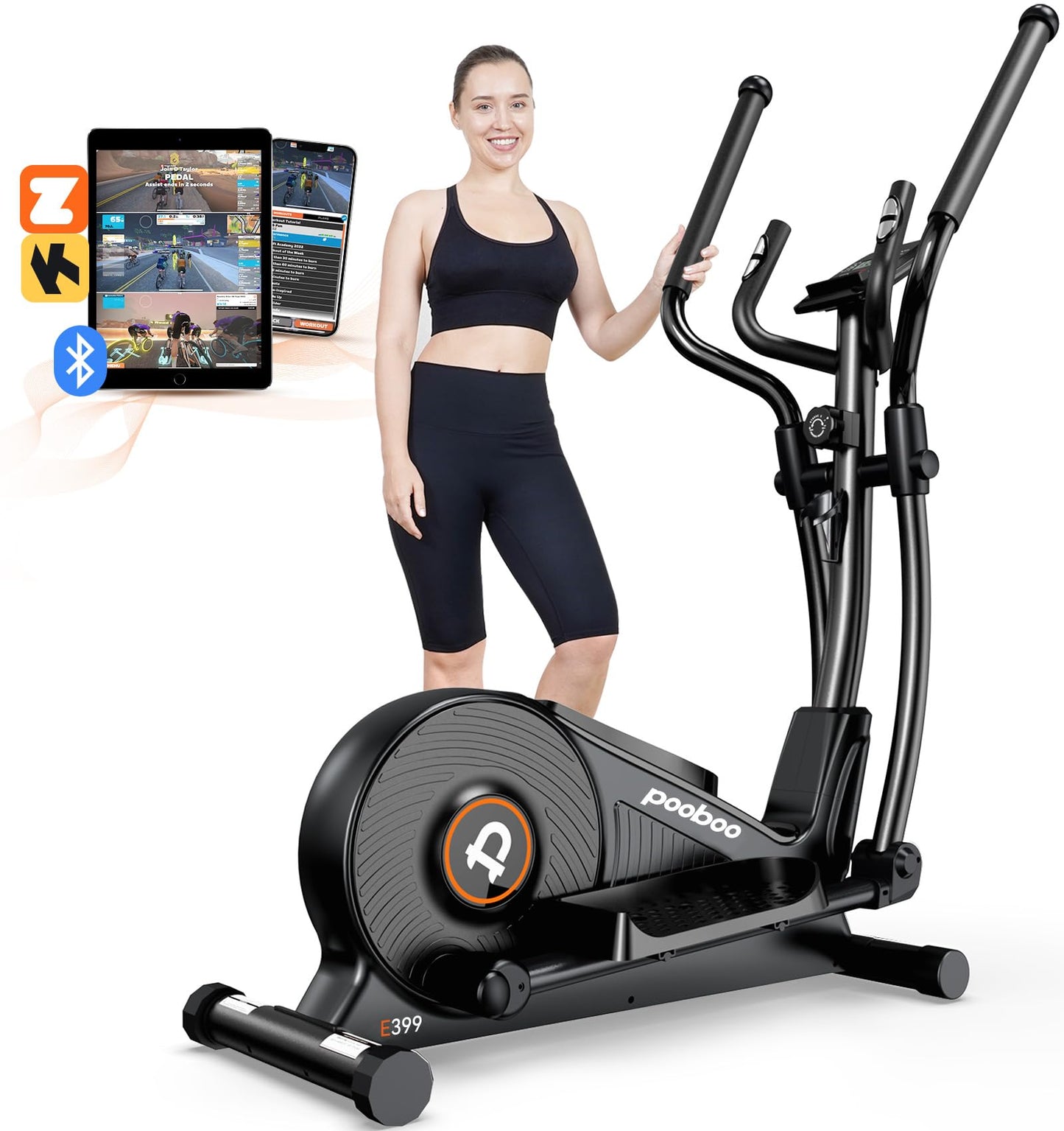 pooboo Elliptical Exercise Machine,Elliptical Machine for Home with Hyper-Quiet Magnetic Driving System&LCD Monitor, Elliptical Trainers with 15.5-17IN Stride,16 Resistance Levels