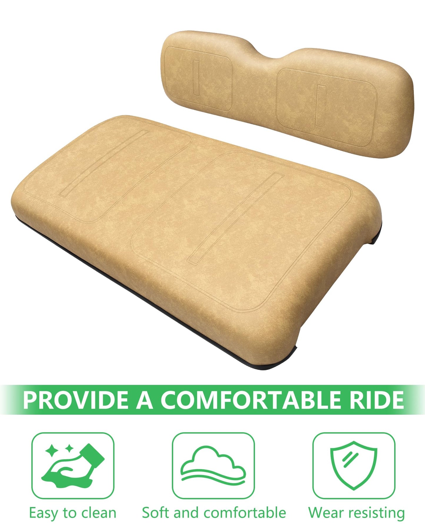 HEOHOU Golf Cart Front Seat Replacement Cushion Assembly Kit for EZGO TXT Medalist 1994-2013 Models,Golf Cart Front Seat Back and Seat Bottom Cushion,Tan