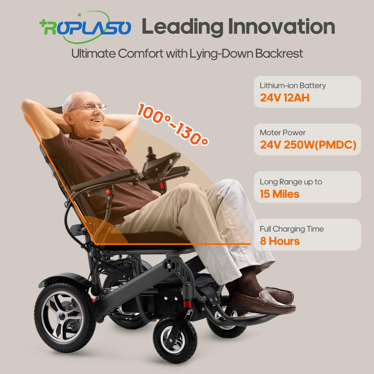 Reclining Electric Wheelchair for Adults Foldable Power Motorized Wheelchair Reclining Backrest All Terrain Electric Wheelchair for Seniors Portable Airline Approved Black