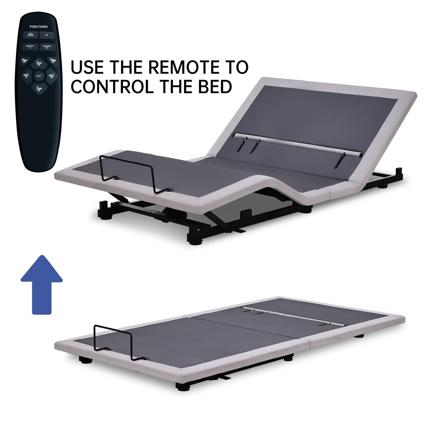 Fromann Adjustable Full Bed Base Frame No Legs, Head Foot Lift and Lumbar Support for Any Including Platform or Storage Beds Anti-Snore, Zero G,Wireless Remote,Memory Positions (Full)