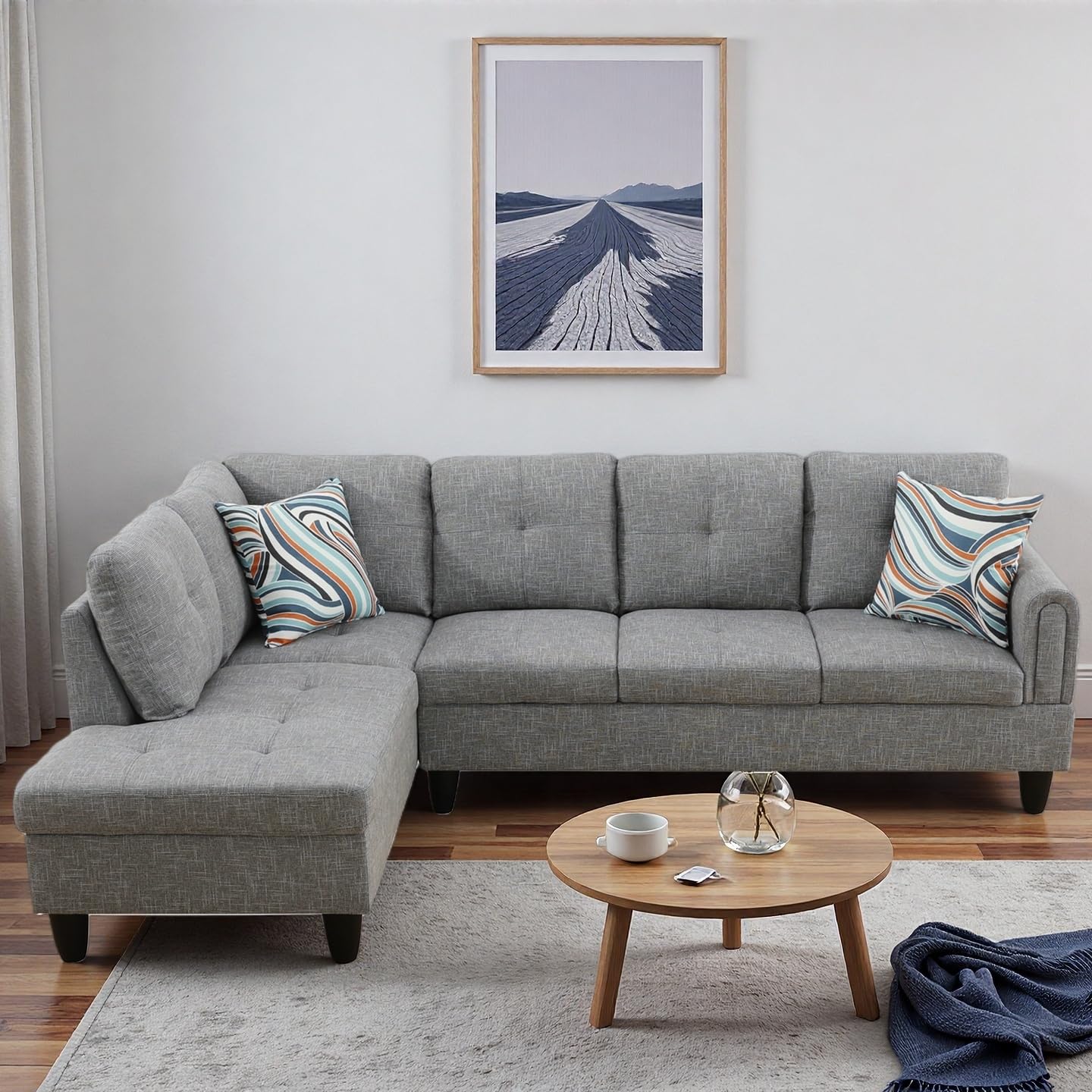 Trygoal L Shape Sectional Couch with Chaise, 97 Inch Modular Sofa with Ergonomic Reclined Backrest, Sectional Couches for Living Room, High-Density Foam, for Office and Small Apartment, Grey