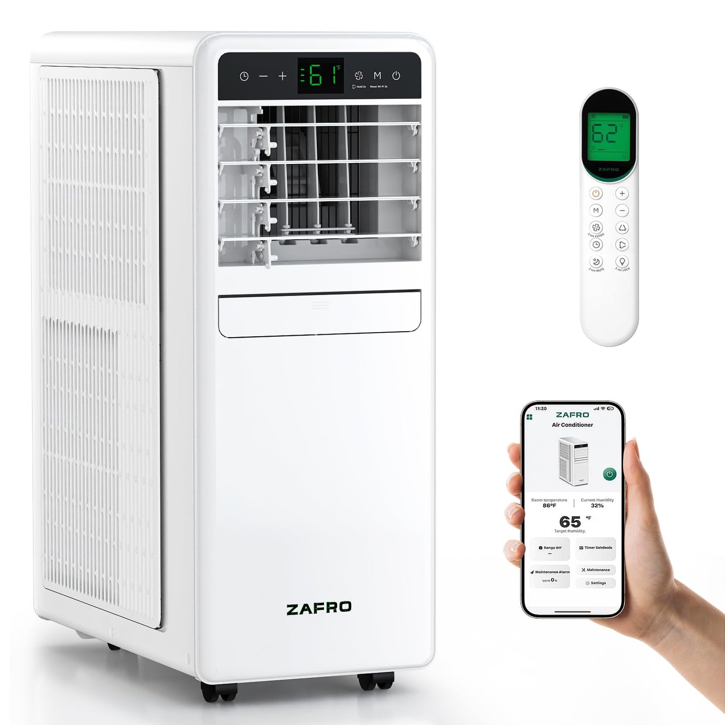 ZAFRO Portable Air Conditioners, 12000 BTU (8000 BTU SACC), Smart AC Unit with Drainage-free Cooling, Fan & Dehumidifier, Portable AC with APP/Remote, 47dB Quiet, 24H Timer for Living Room, Bedroom
