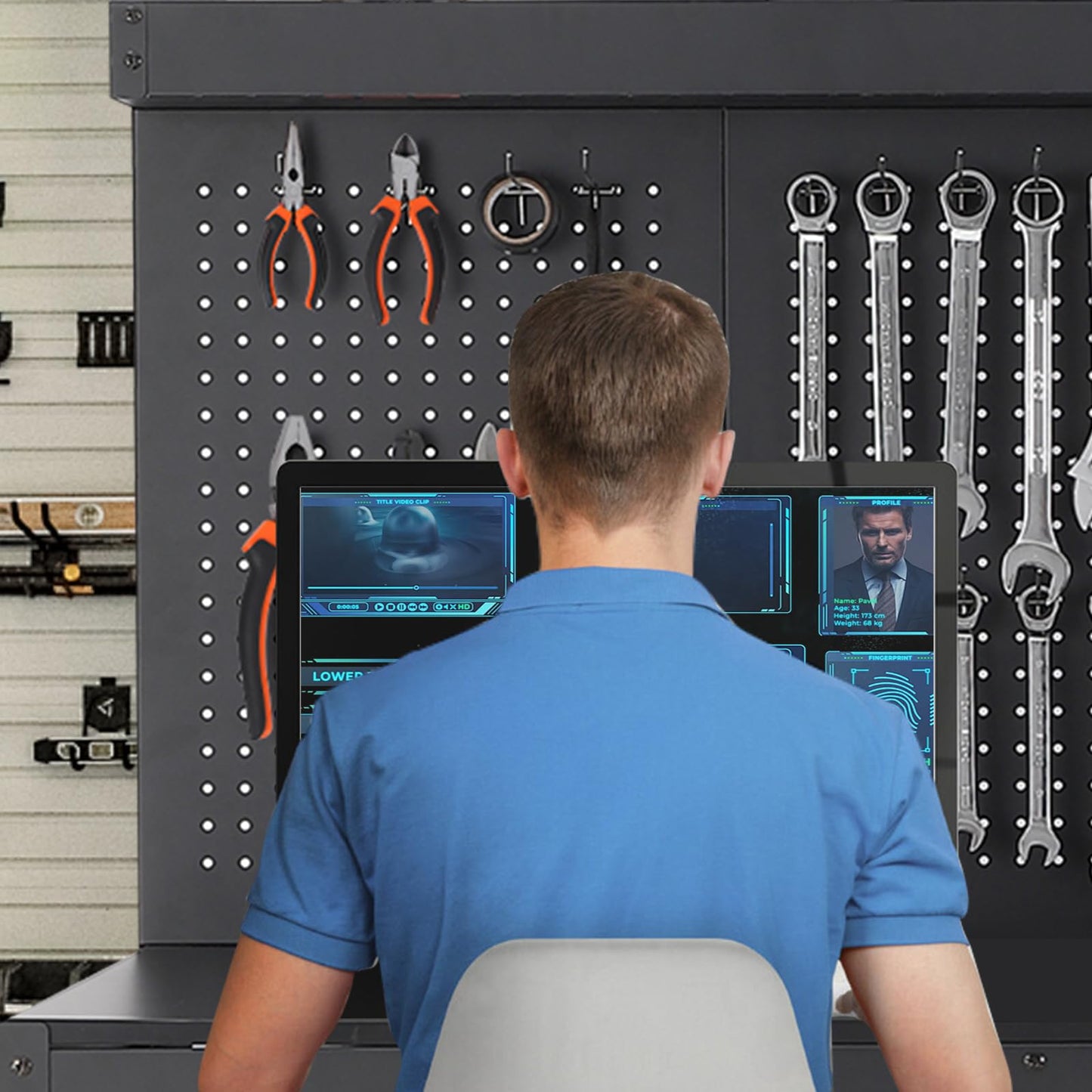 Workbench with Pegboard, 48" x 24" Heavy Duty Work Bench with 2 Large Drawers and 2 Storage Shelves, Garage Tool Organizer with Power Outlets for Workshop, Warehouse, Basement, Home