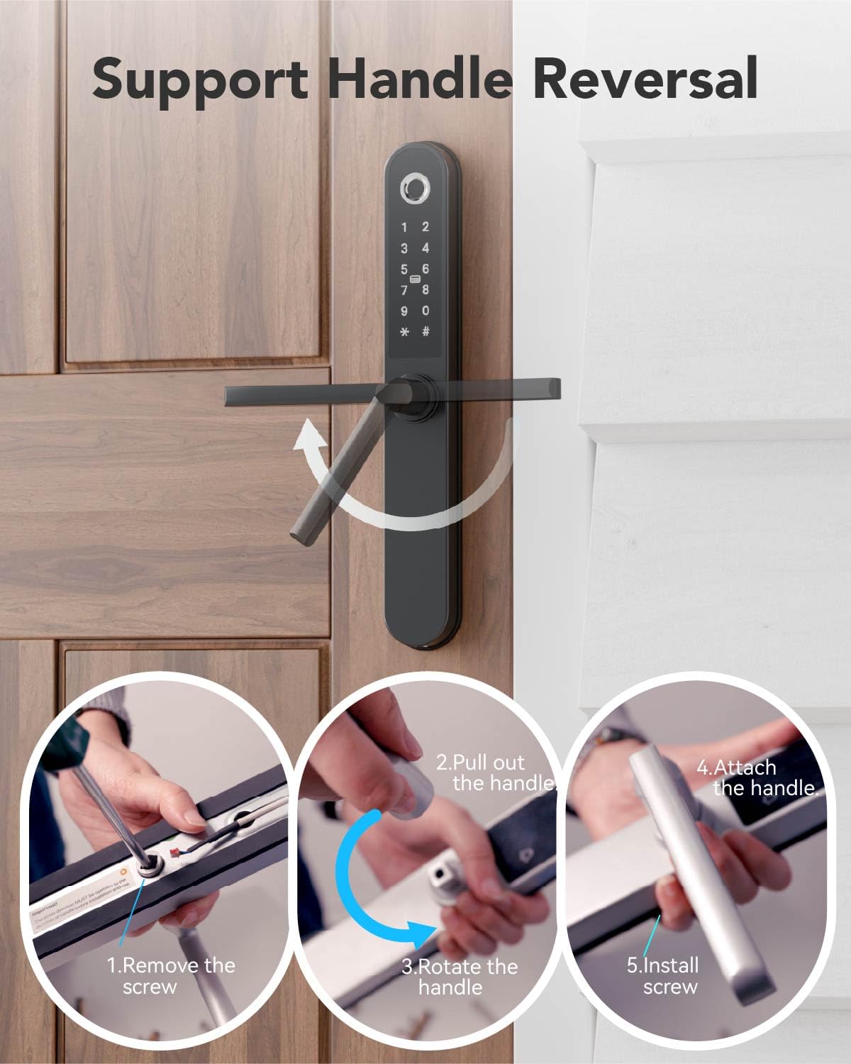 Smart Door Lock, Fingerprint Door Lock with Keypad & App Control, Keyless Entry Door Lock, Auto Lock, Anti-Peep Password, Easy Installation for Front Door Home