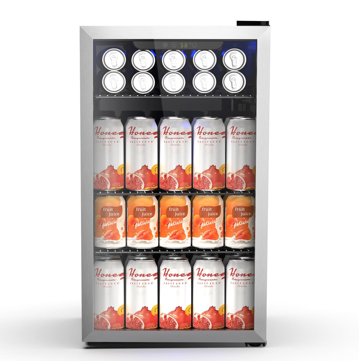 Electactic 130 Can Beverage Refrigerator Built In Freestanding Wine Fridge with Stainless Steel Reversible Glass Door, Quiet Compressor LED Touch Control for Home Kitchen Bar, 3.2 Cu.ft Silver