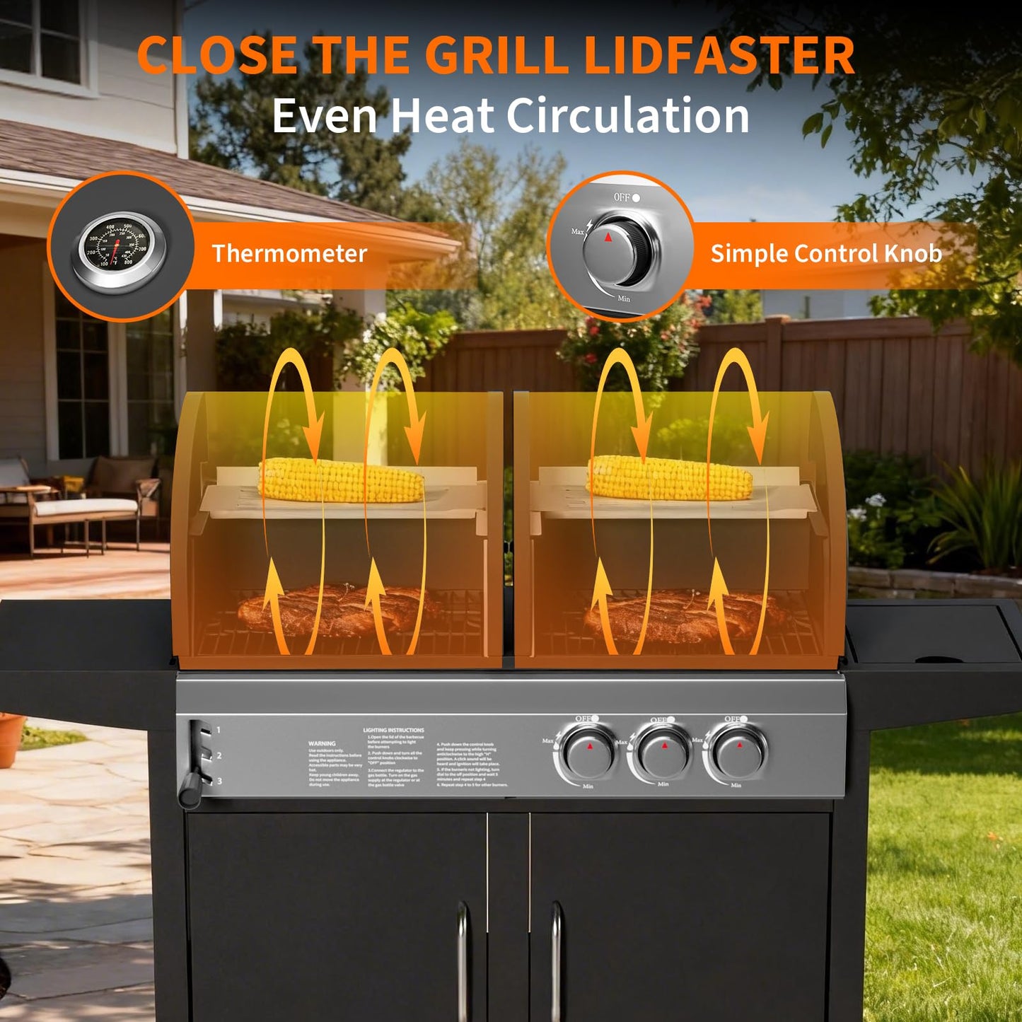 Charcoal and Propane Gas Grill Combo with Side Burner & Porcelain-Enameled Cast Iron Grate, 24,000 BTU Dual Fuel BBQ Grill for Backyard, Outdoor, Patio, Camping, 690 SQIN Cooking Area