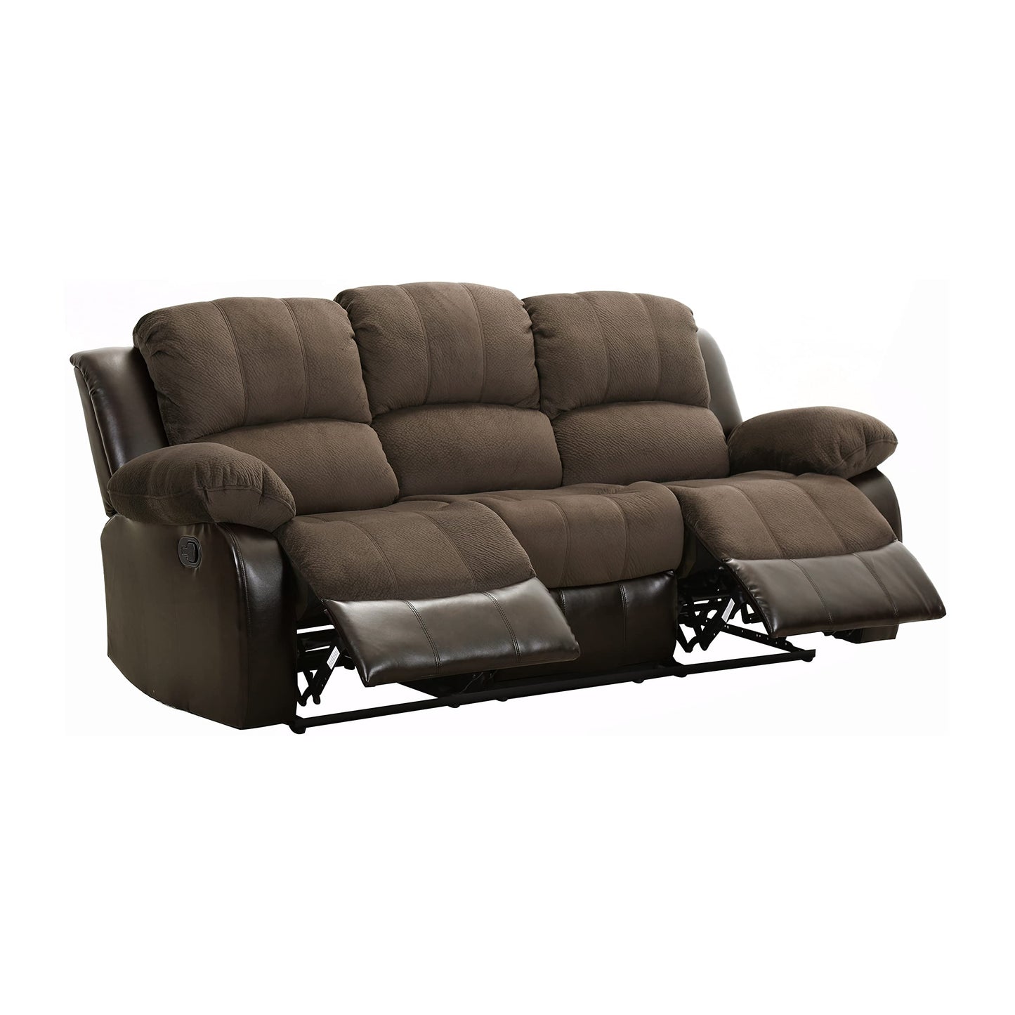 Homelegance Manual Double Reclining Sofa, Textured Microfiber Match Faux Leather Wall Hugger Recliner Sofa, High Density Foam Over Pocket Coils, for Living Room/Apartment, Brown