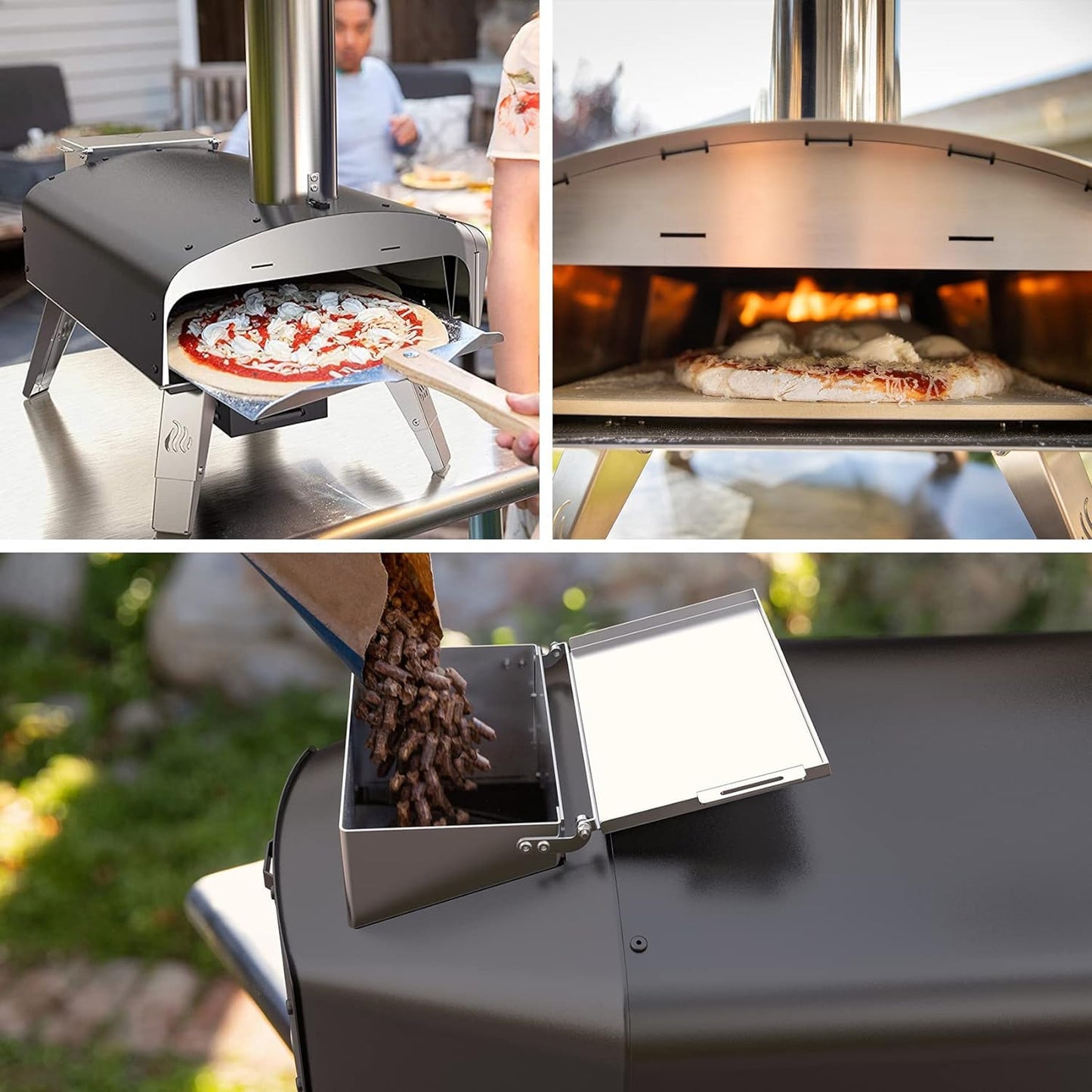 Mimiuo Outdoor Pizza Oven Wood Pellet Fired Pizza Stove with Automatic Rotating Stone, Heavy Duty Pizza Stove for Backyard Camping, Bakes Pizza in 60 Seconds, Includes Pizza Stone, Peel & Cover