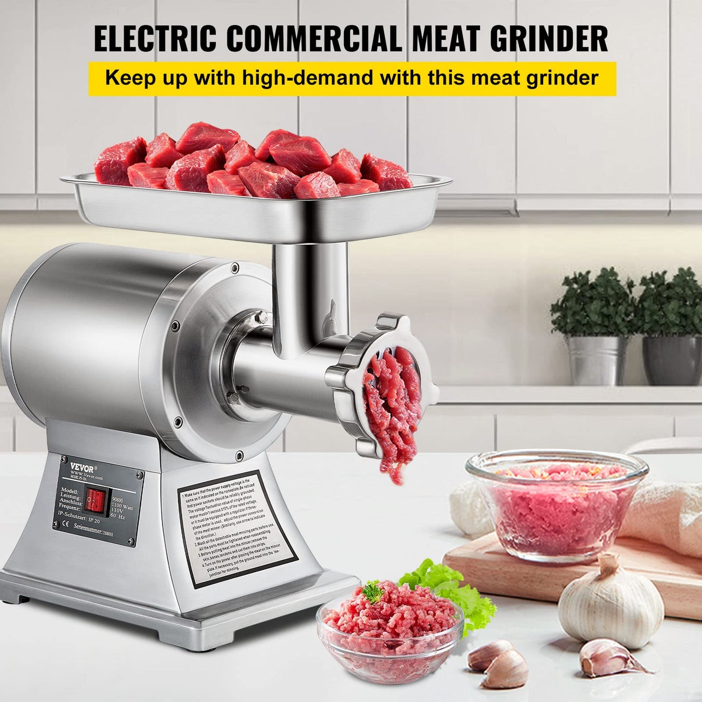 VEVOR Commercial Meat Grinder, 550LB/h 1100W Electric Meat Mincer, ETL Approved Heavy Duty Industrial Meat Mincer Machine