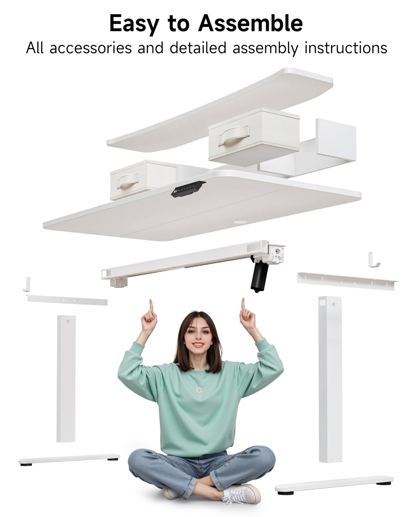 BIZUM Standing Desk with 2 Drawers Computer Desk-Stand up Desk Home Office Gaming Memory Desks C-Clamp Mount Compatible, 48x24 Inch White