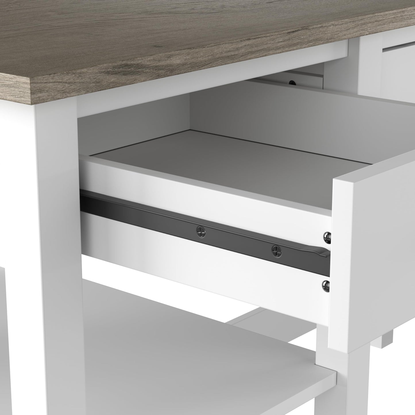 Bush Home Mayfield 60W L Shaped Computer Desk with Desktop Organizer in Pure White and Shiplap Gray