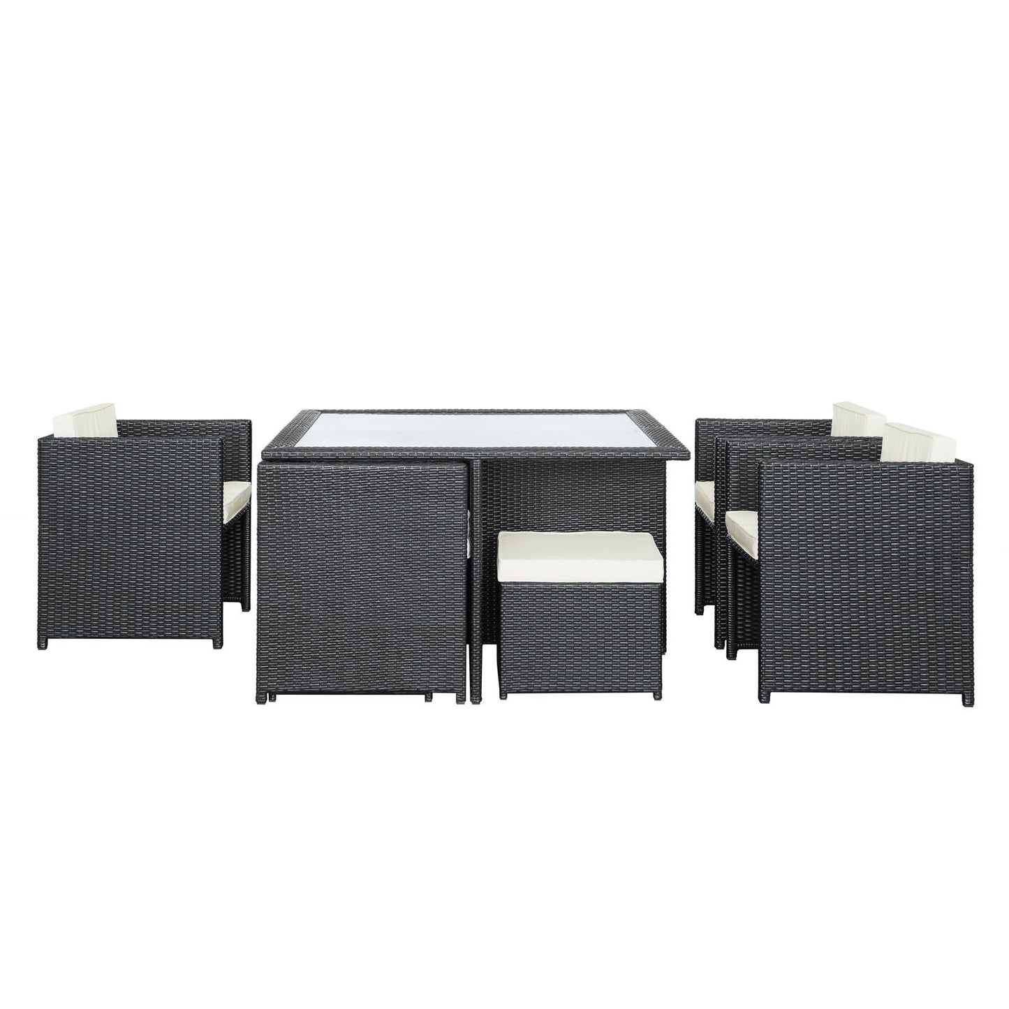 Modway Inverse Wicker Rattan 9-Piece Outdoor Patio Dining Furniture Set in Espresso White