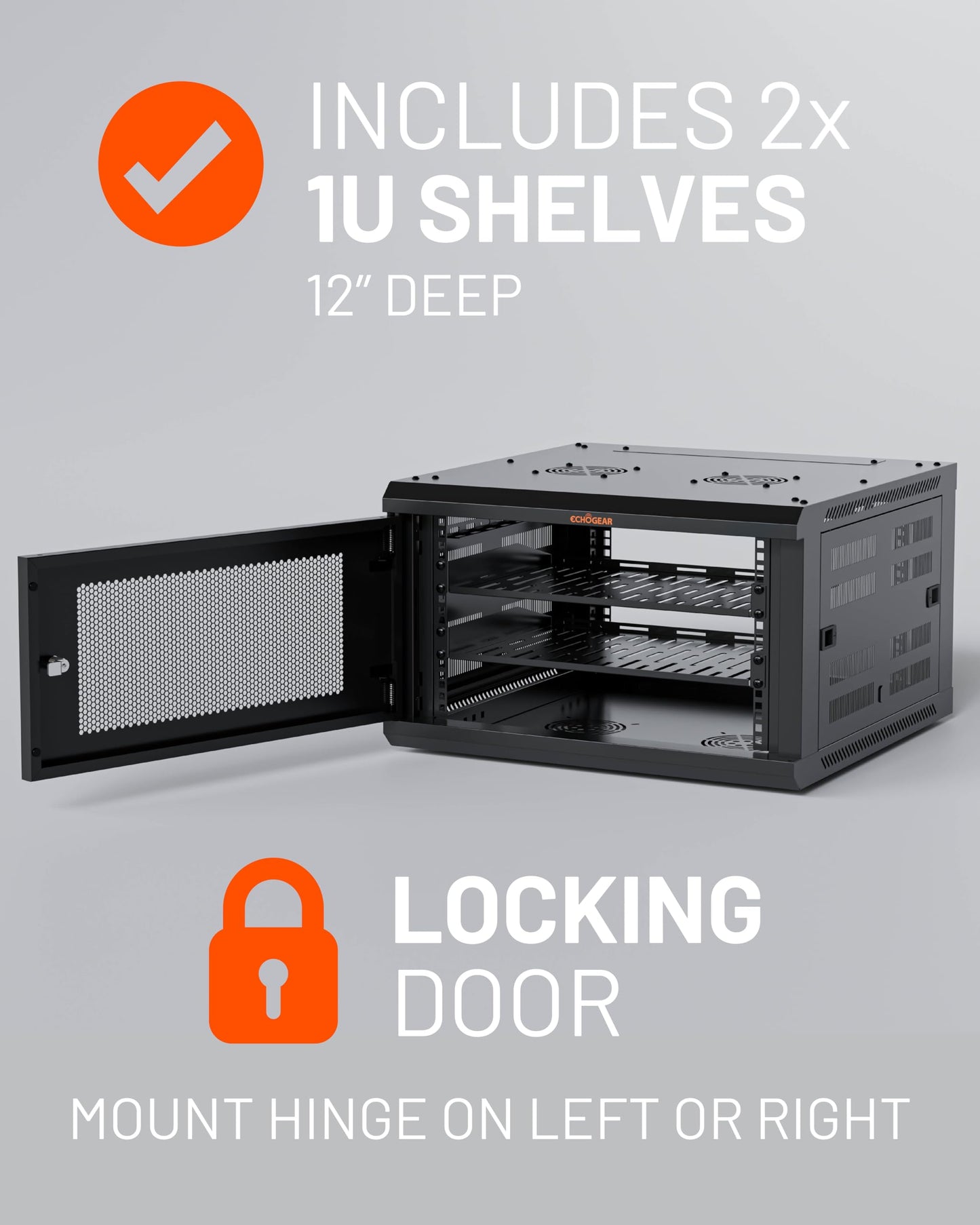 ECHOGEAR 6U Network Rack w/Enclosed Design, Easy Install, 600mm Depth