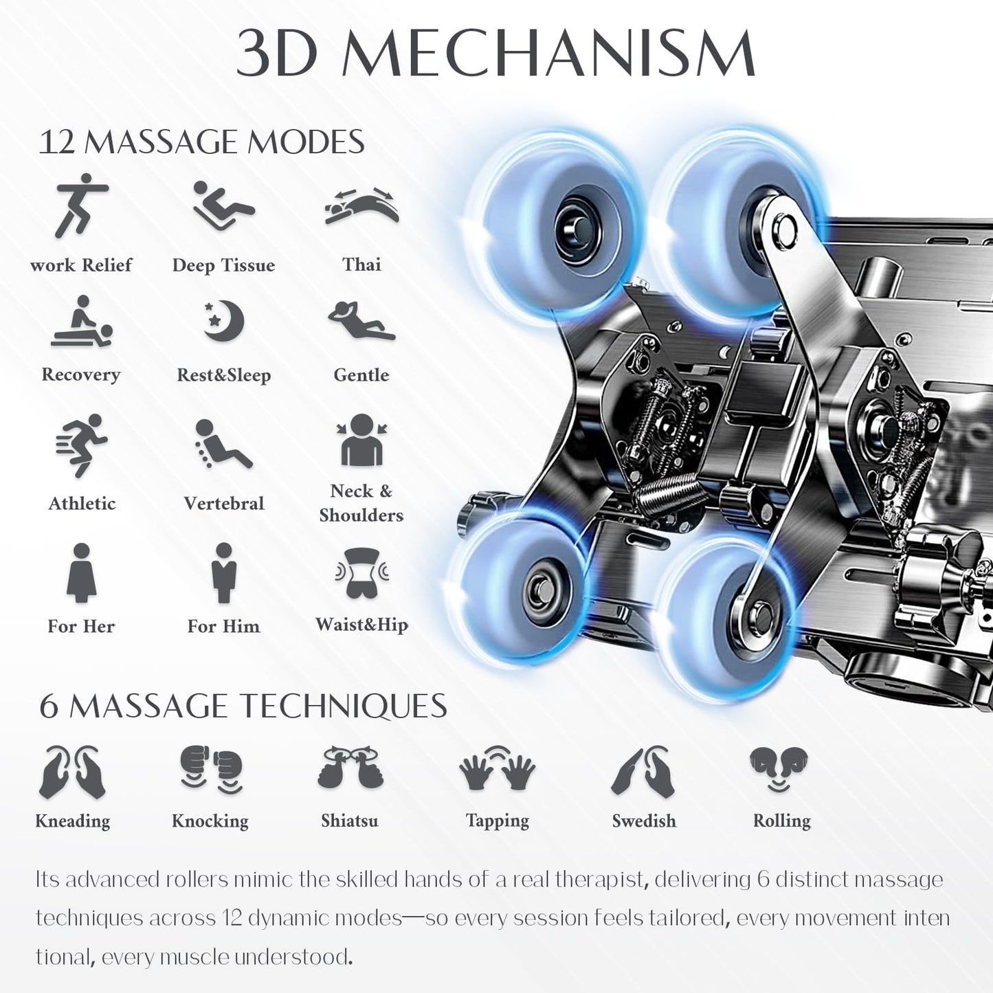 3D Massage Chair, Full Body Massage Chair, Zero Gravity Recliner w/Dynamic Leg Kneading System, 53.14" SL Track, Sleek Appearance, 12 Auto Modes, Wireless Charging, Bluetooth Speaker, TFT Screen