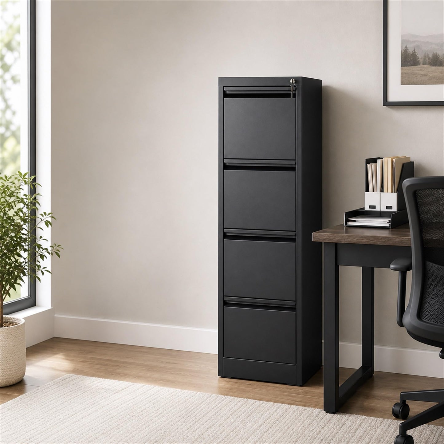 Garvee 4-Drawer File Cabinet with Lock, Metal Storage Cabinet for Home Office, Adjustable Hanging Folders, Letter Legal A4 Documents, Secure, Mobile, Easy Assembly
