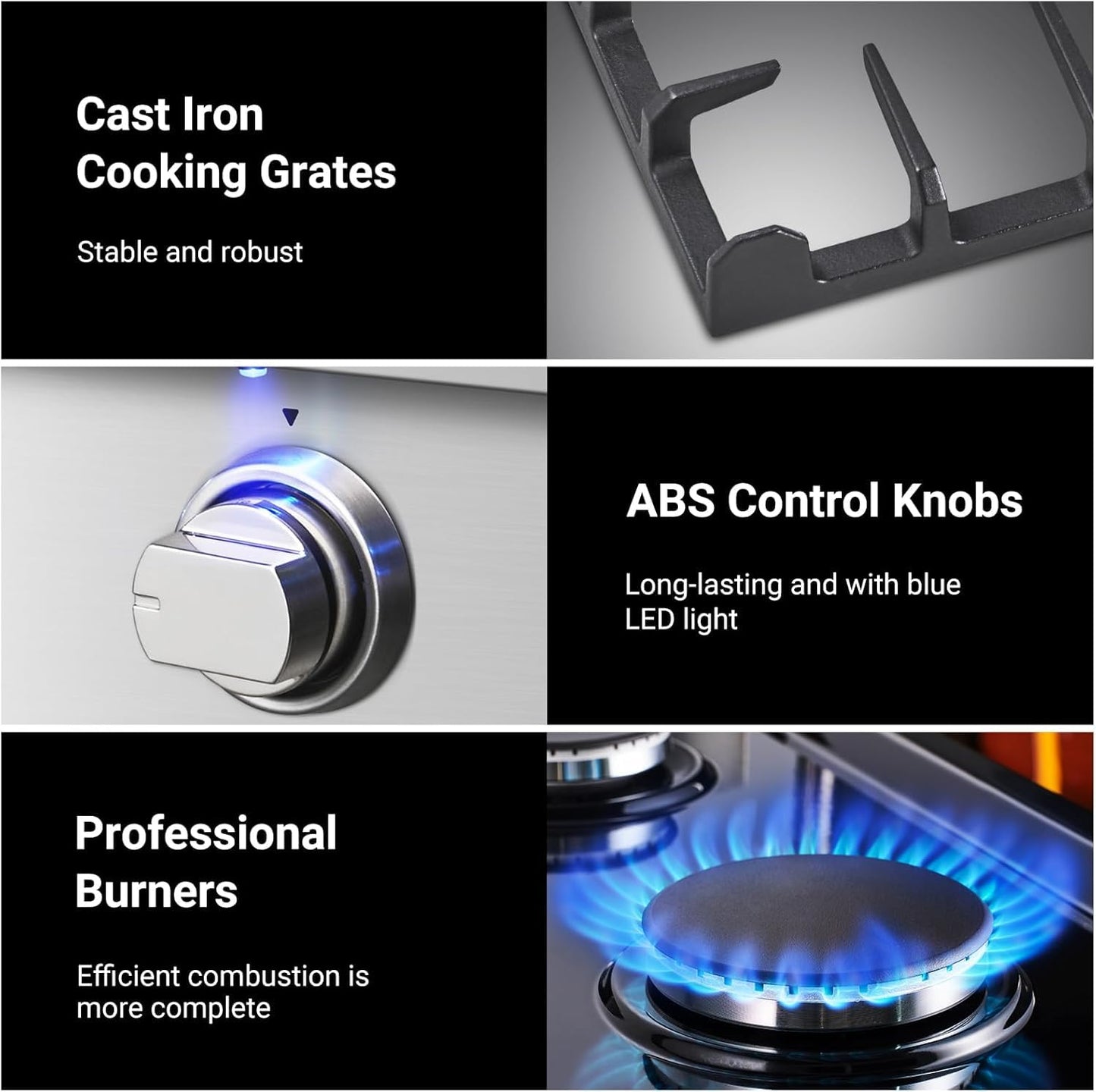 AAOBOSI 36-Inch Gas Cooktop with 6 Burners, 78,000 BTU Built-In Stainless Steel Rangetop, Freestanding Commercial Cooktop NG/LPG Convertible with Cast Iron Grates,Drip Pan and Panel Lights