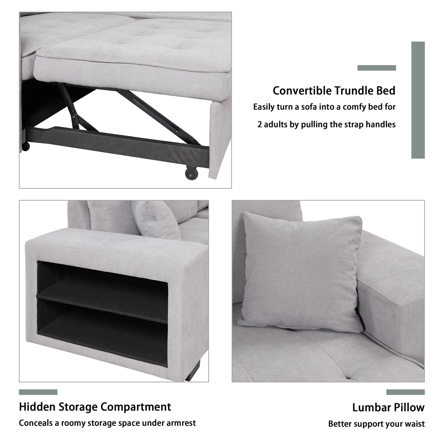 Merax Sleeper Sofa Bed with Reversible Storage Chaise Lounge and 2 Storage Ottoman, L-Shape Couch for Living Room