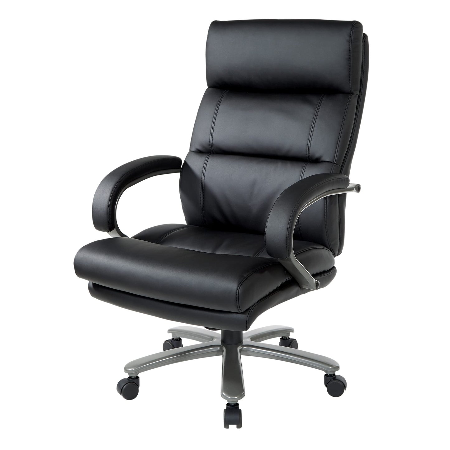 Office Star ECH Series Big and Tall Bonded Leather High Back Executive Chair with Lumbar Support, Padded Loop Arms and Titanium Base, Black