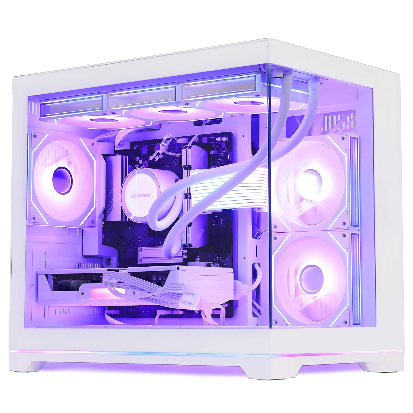 HOENGAGER Software ARGB Control Gaming PC Desktop - AMD Ryzen 7 9800X3D - Radeon RX 9070 XT (16GB) - 32GB DDR5 6000MHz - 1TB PCIe NVMe SSD - White Panoramic Glass Case, RGB Fans, Wi-Fi, Win 11