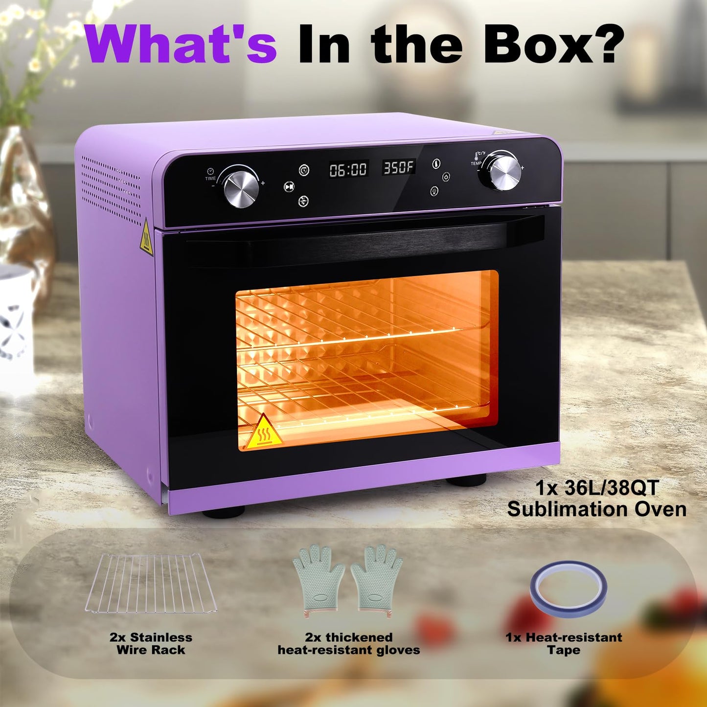 Sublimation Oven Machine with Fast Preheat & Precise Temperature,38QT/36L 120V 1800W Large Capacity for Sublimation Tumblers,Mugs,Bottles,Full Wrap Printing,Includes Gloves & Tape,Digital Touch Screen