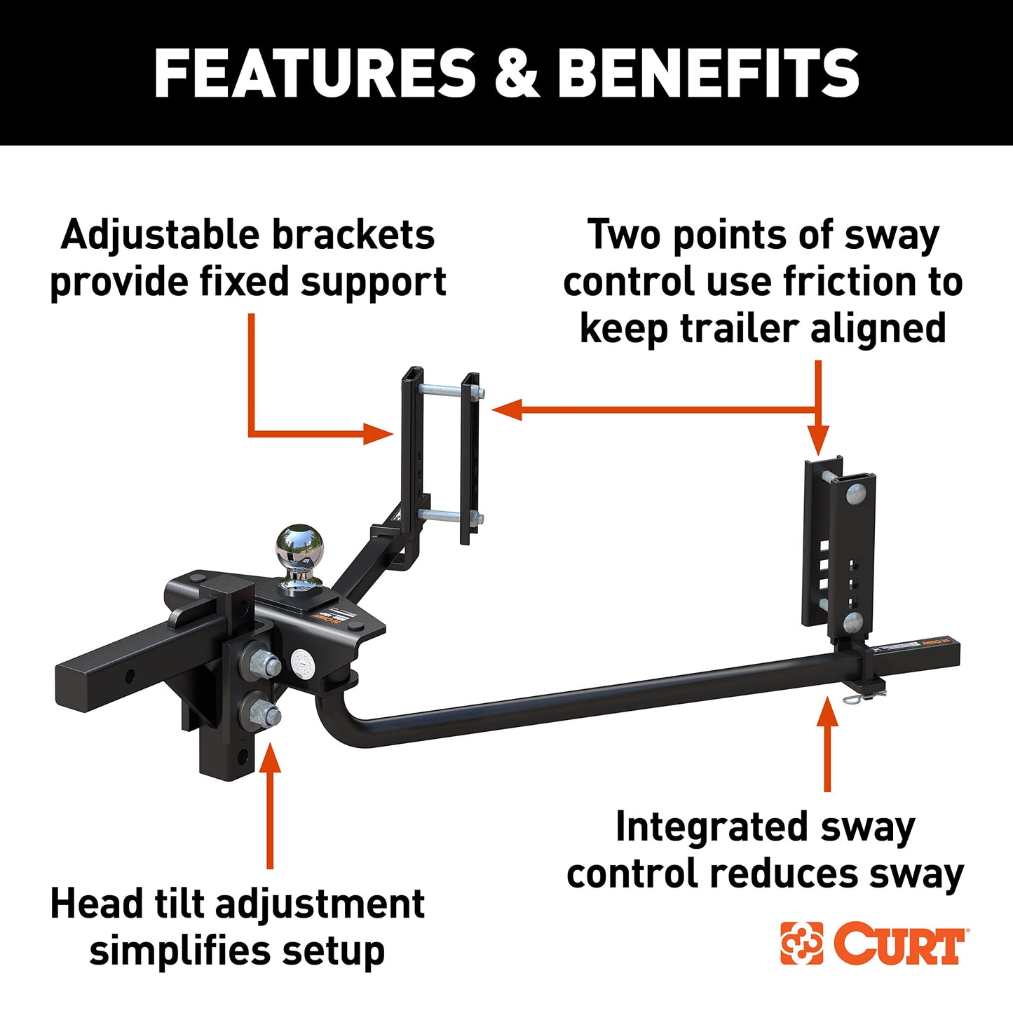 CURT 17601 TruTrack 2P Weight Distribution Hitch with 2X Sway Control, Up to 10K, 2-in Shank, 2-5/16-Inch Ball