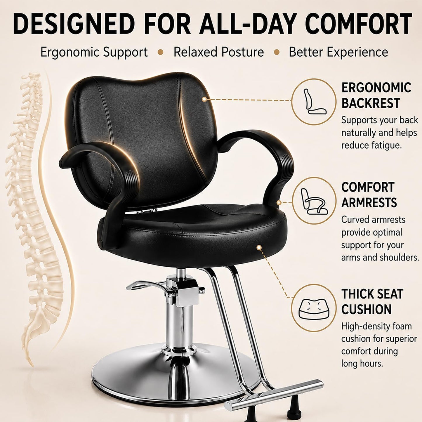 Artist hand Salon Chair for Hair Stylist, Hydraulic Barber Chair for Home
