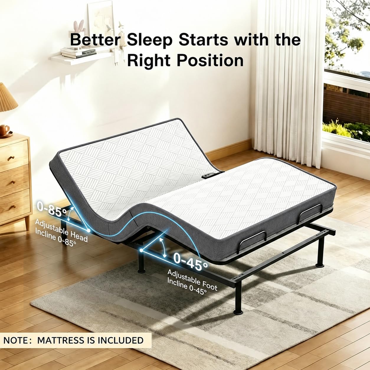 Espsilto Adjustable Bed with Mattress, Full Size, Electric, Head & Foot Incline, Adjustable Leg Heights, 77x54 Inch, Zero Gravity
