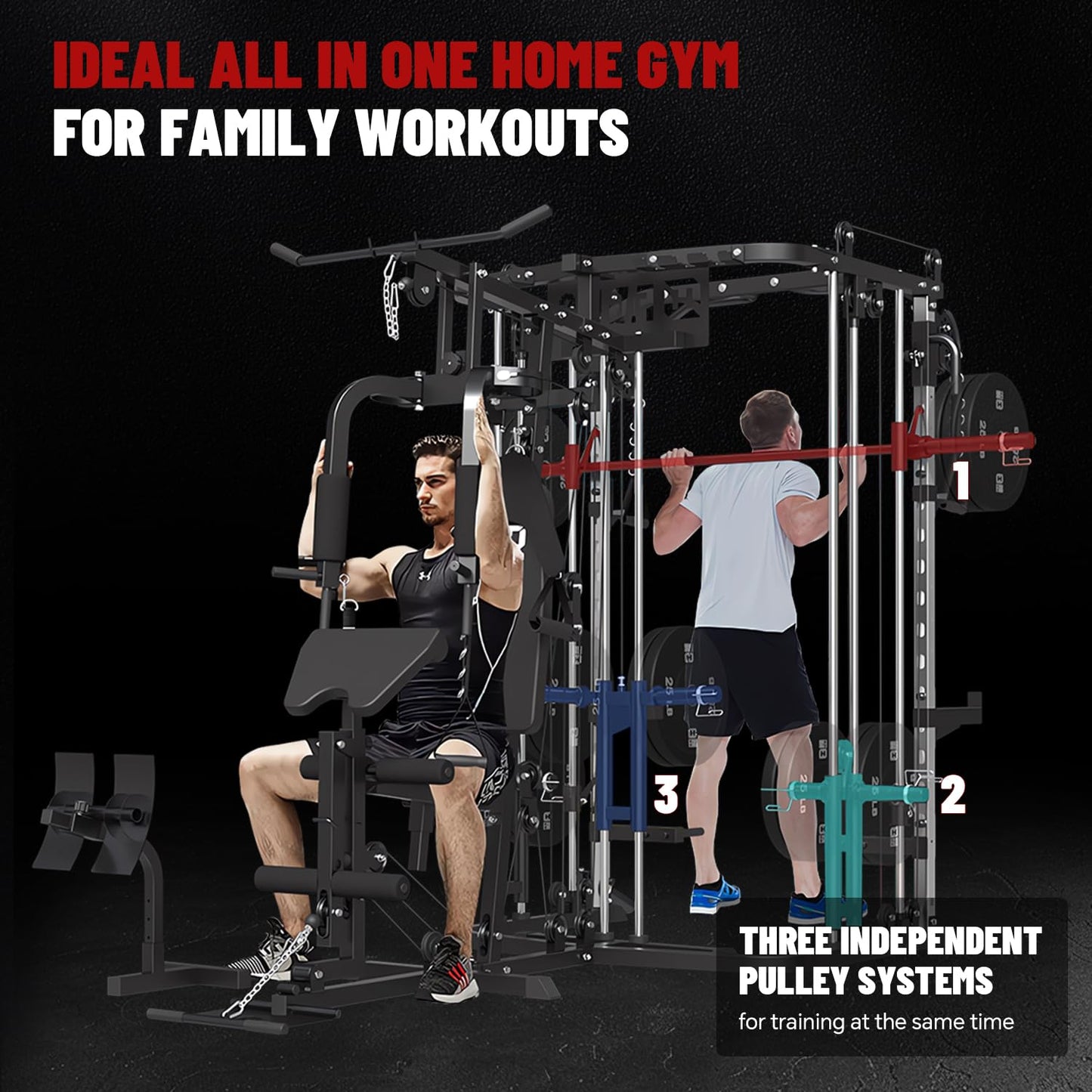 FAGUS H All in One Home Gym System Workout Station, Multi-Function Smithe Machine Power Cage with Cable Crossover, Tripe-Sided Independent Load Posts, Functional Trainer for Full Body Training, Black