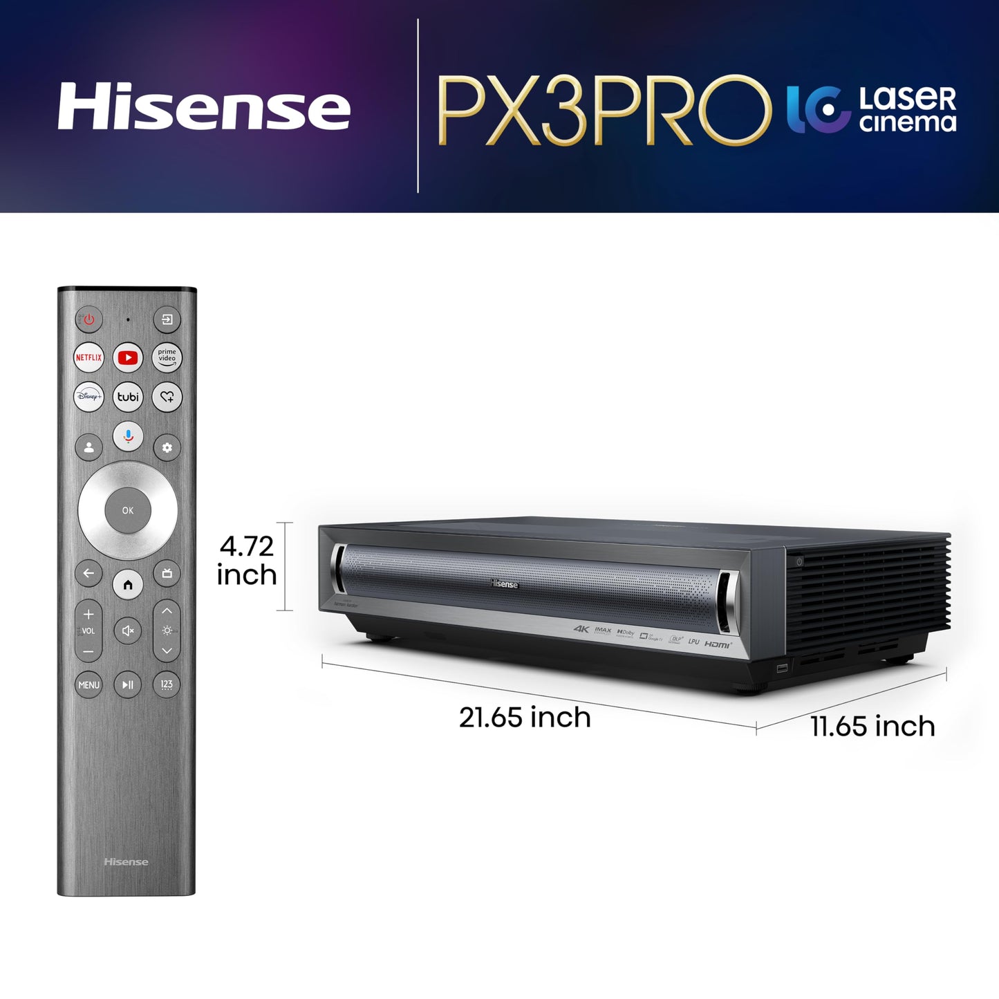 Hisense PX3-PRO Ultra Short Throw Triple Laser Projector, 4K UHD, 80” – 150”, 3,000 Lumens, 3000:1 Contrast, Dolby Vision & Atmos, IMAX Enhanced, 240 High Refresh Rate, Google TV, Designed for Xbox